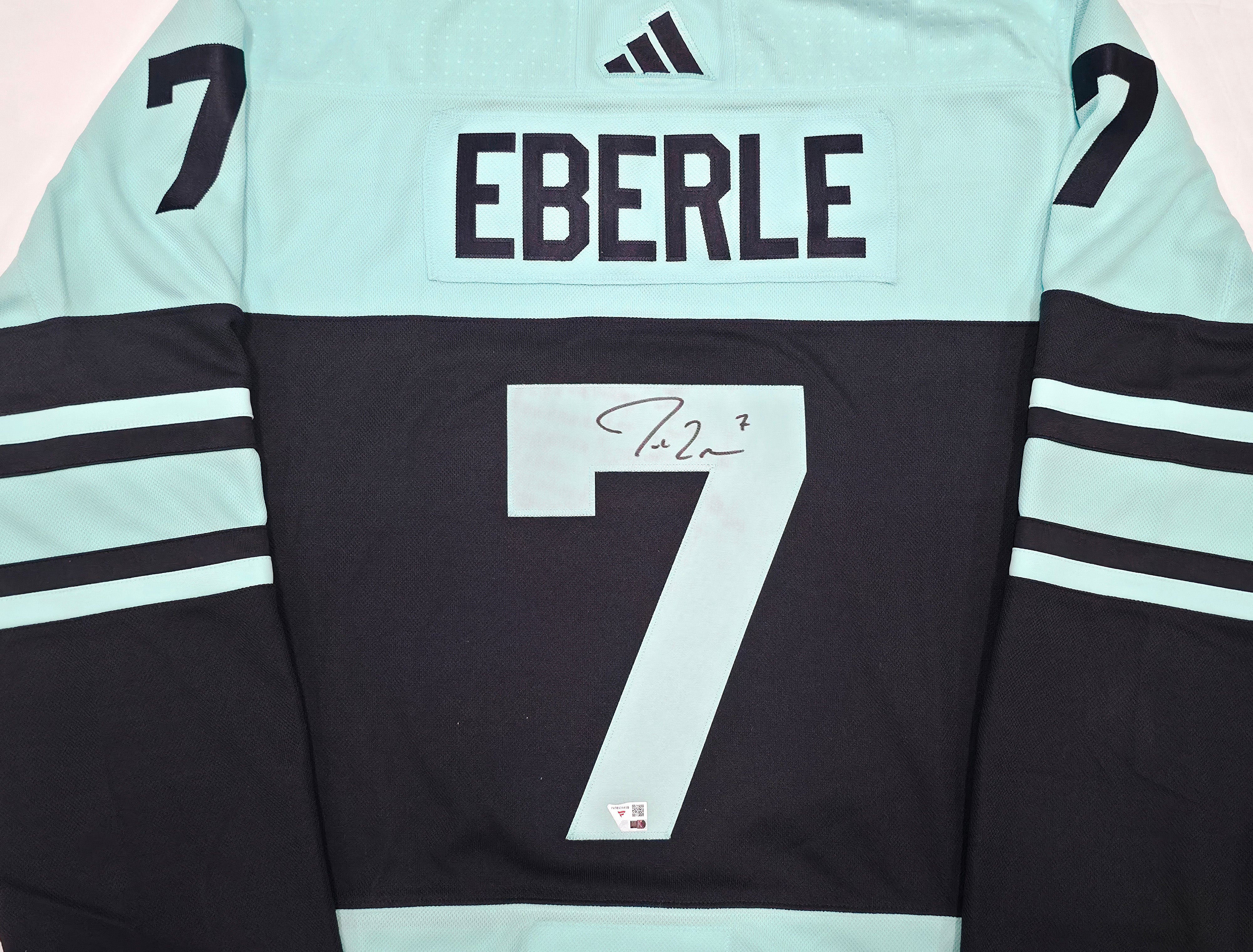 Seattle Kraken Jordan Eberle Autographed Blue & Green Adidas Authentic Primegreen Reverse Retro Jersey Size 54 Fanatics Holo Stock #254446 - Image 2