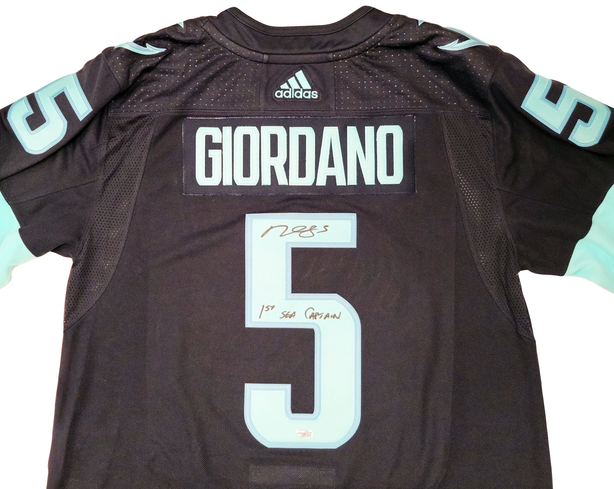 Seattle Kraken Mark Giordano Autographed Navy Adidas Authentic Jersey Size 54 Inaugural Season & Captain Patch "1st Sea Captain" Fanatics Holo Stock #202336 - Image 2