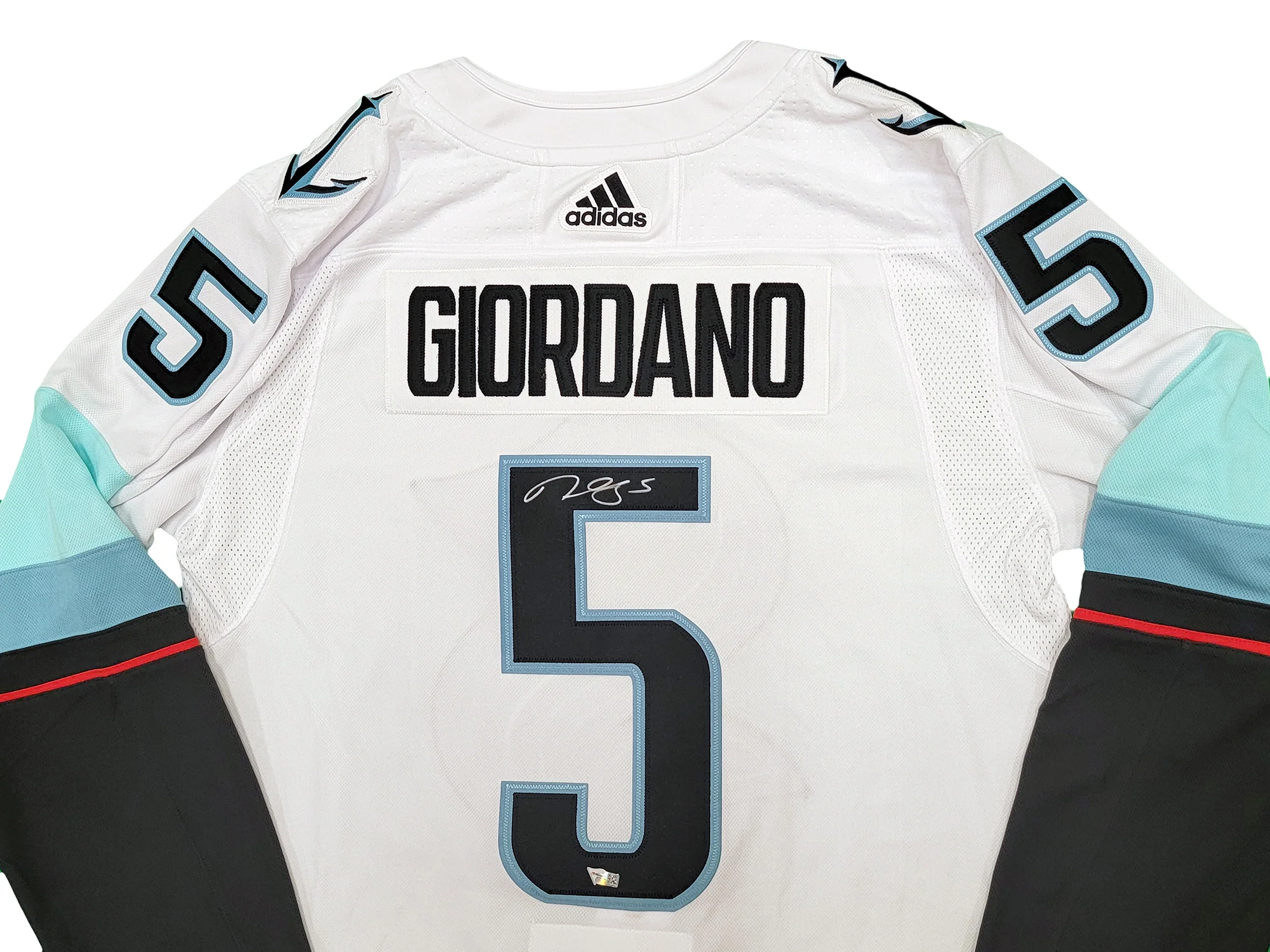 Seattle Kraken Mark Giordano Autographed White Adidas Authentic Jersey Size 54 Captain & Inaugural Season Patch Fanatics Holo Stock #210530 - Image 2