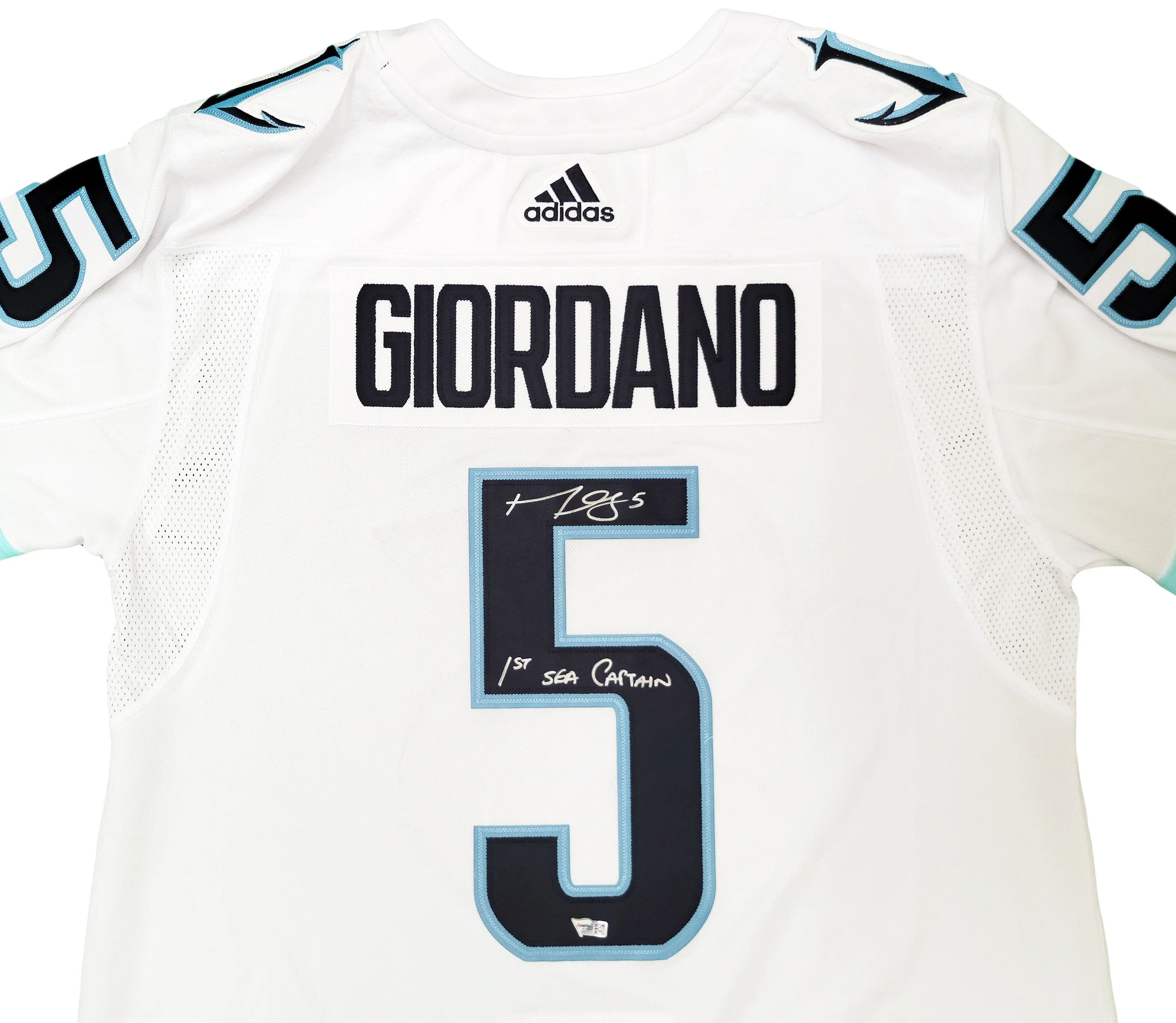 Seattle Kraken Mark Giordano Autographed White Adidas Authentic Jersey Size 54 Inaugural Season & Captain Patch "1st Sea Captain" Fanatics Holo Stock #202337 - Image 2