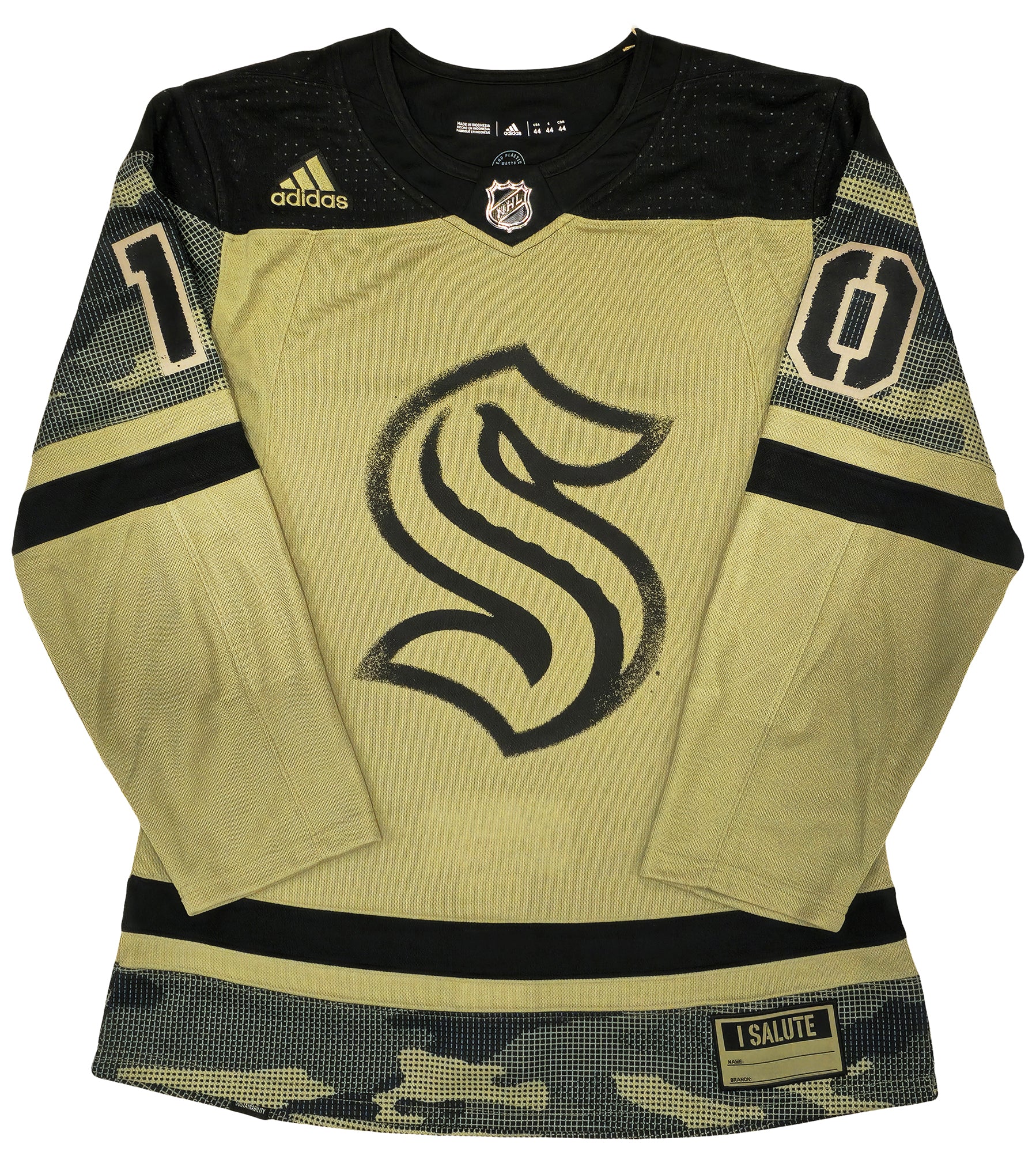 Seattle Kraken Matty Beniers Autographed Camo Salute Adidas Authentic Jersey Size 44 Fanatics Holo Stock #222022 - Image 5