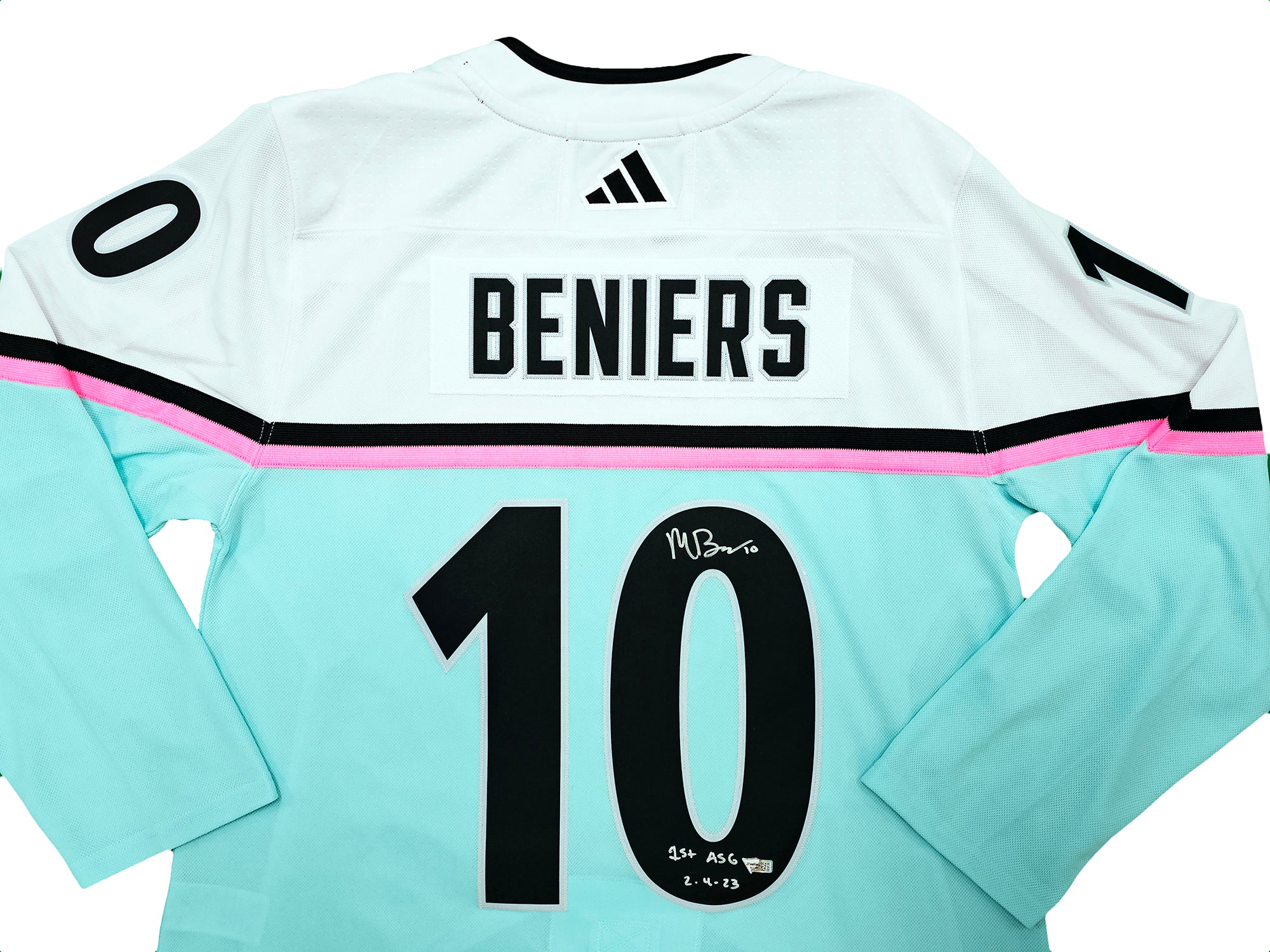 Seattle Kraken Matty Beniers Autographed White Adidas 2023 All Star Game Jersey Size 54 "1st ASG 2-4-23" Fanatics Holo Stock #215324 - Image 2