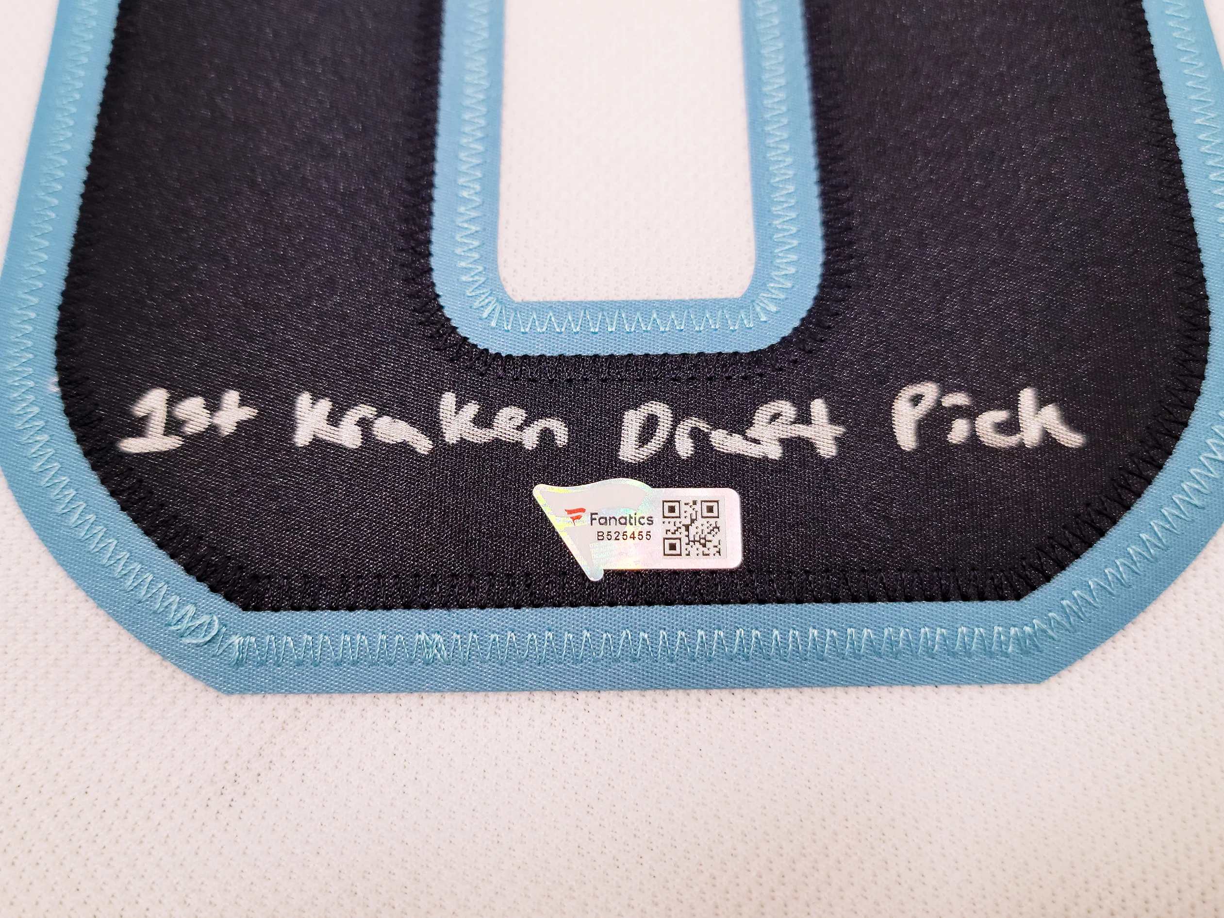 Seattle Kraken Matty Beniers Autographed White Adidas Authentic Jersey Size 54 With Inaugural Patch "1st Kraken Draft Pick" Fanatics Holo Stock #206010 - Image 5