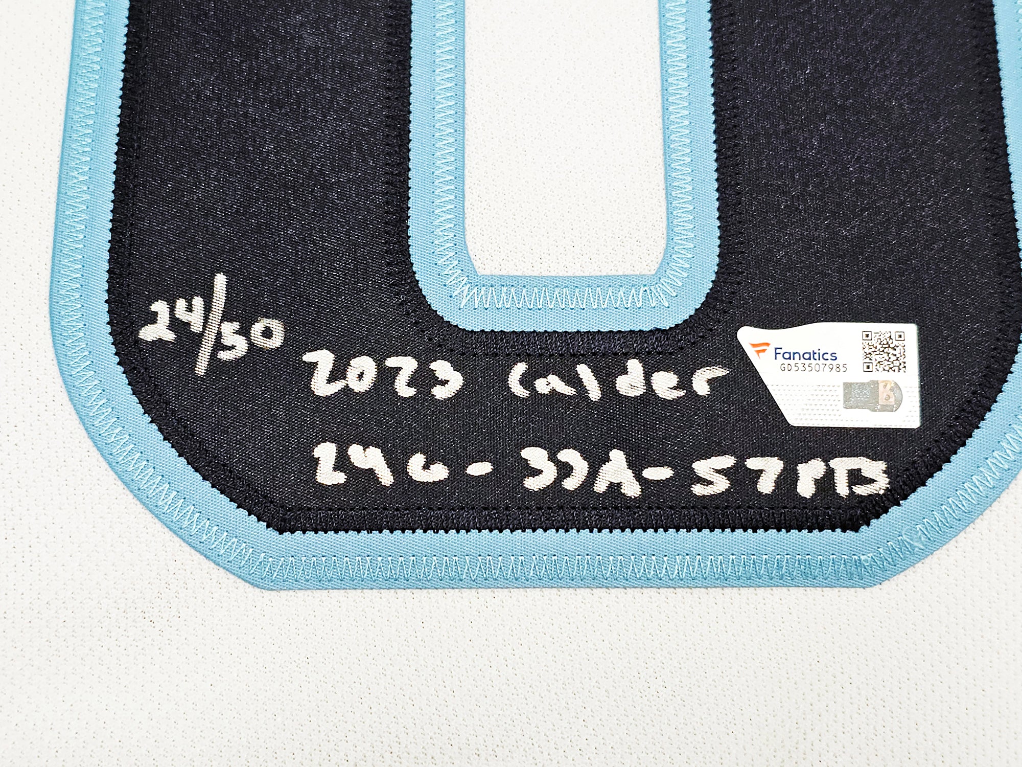 Seattle Kraken Matty Beniers Autographed White Adidas PrimeGreen Jersey Size 54 "2023 Calder 24G-33A-57PTS" #/50 Fanatics Holo Stock #220432 - Image 4