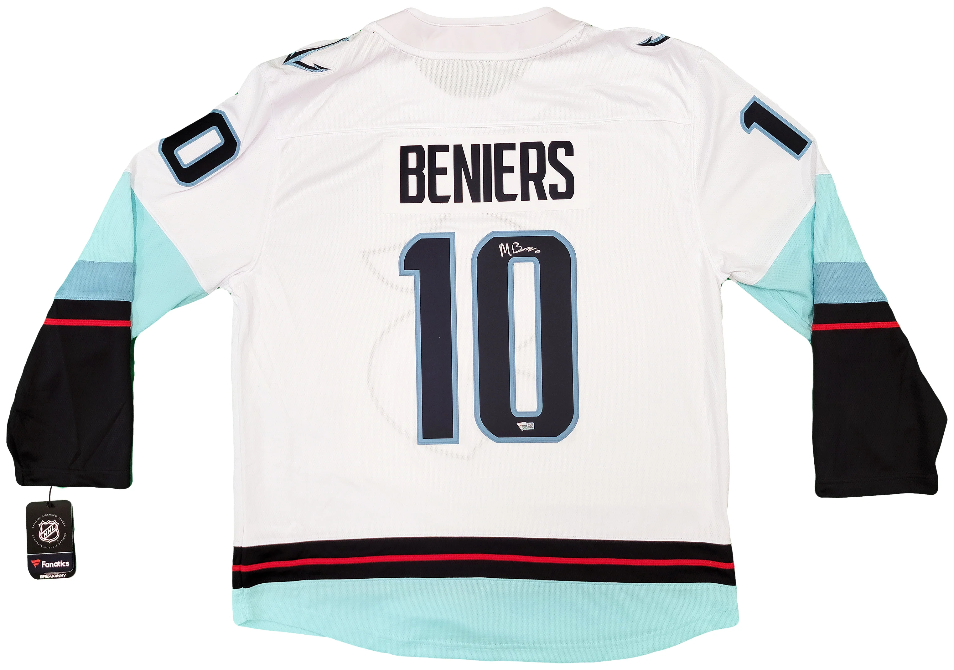 Seattle Kraken Matty Beniers Autographed White Fanatics Jersey Size XL With Inaugural Patch Fanatics Holo Stock #206007 - Image 2