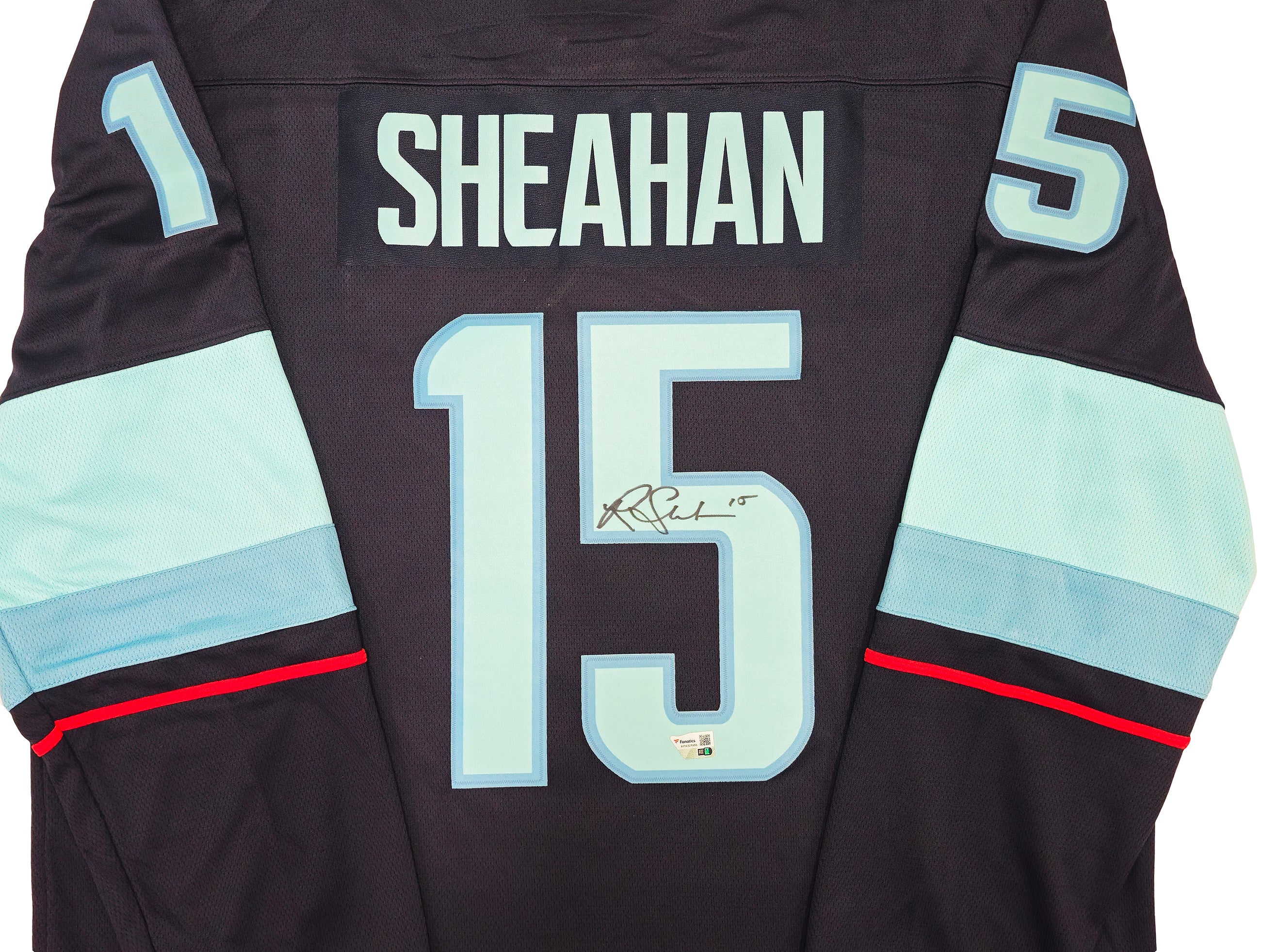 Seattle Kraken Riley Sheahan Autographed Blue Fanatics Breakaway Jersey Size XL With Inaugural Season Patch Fanatics Holo Stock #235590 - Image 2