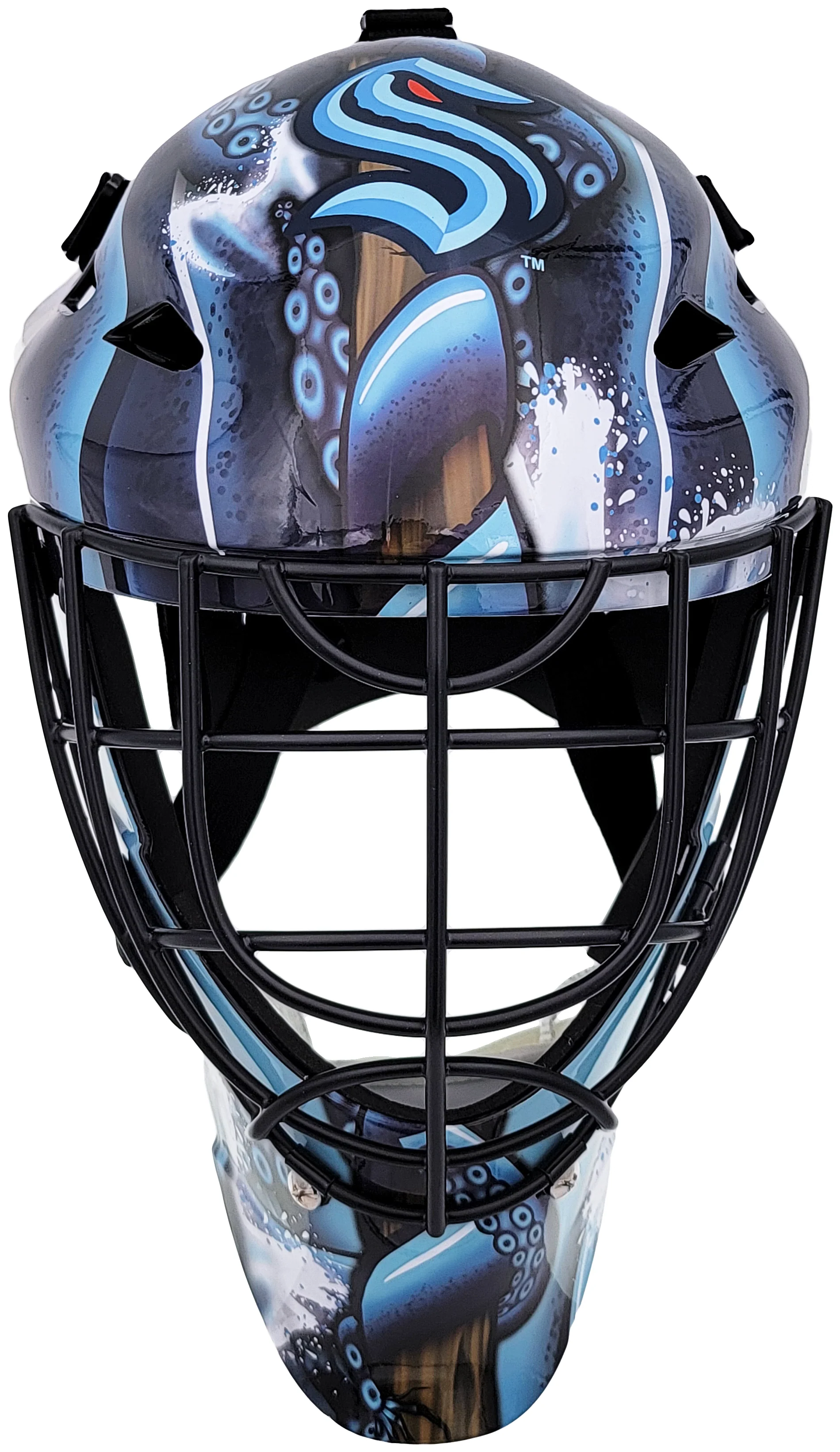 Seattle Kraken Unsigned Blue Franklin Full Size Goalie Mask Stock #201701 - Image 2