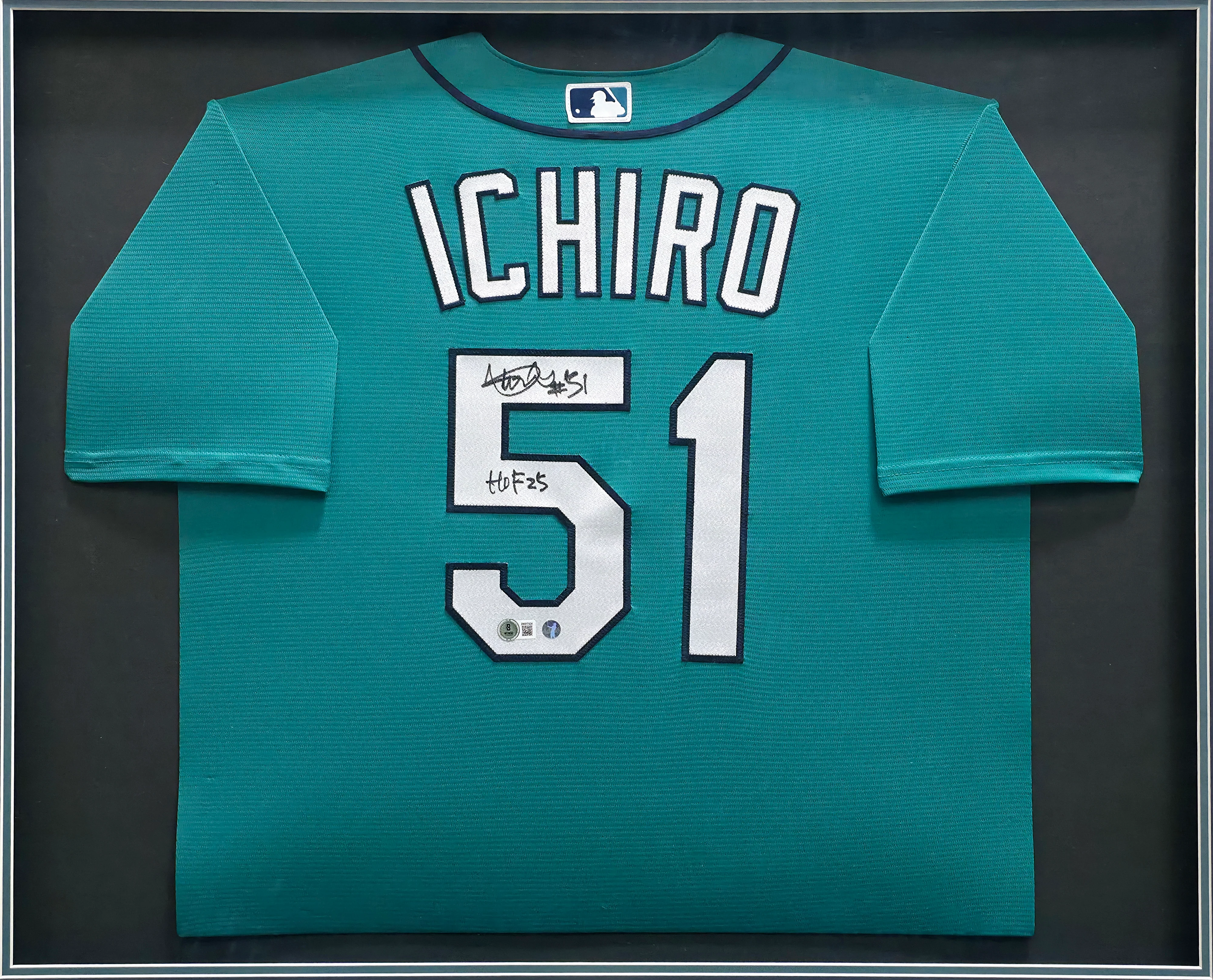 Seattle Mariners Ichiro Suzuki Autographed Framed Teal Nike Jersey IS Holo & "HOF 25" Beckett BAS Witness Stock #249473 - Image 2