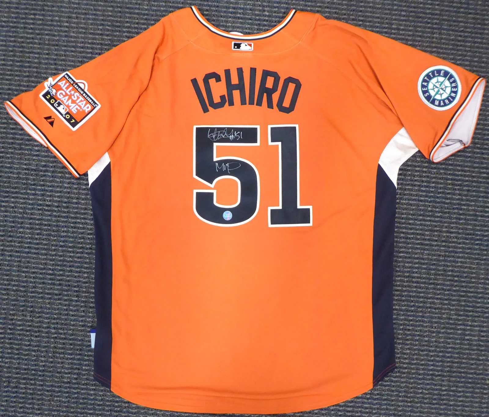 Seattle Mariners Ichiro Suzuki Autographed Orange 2007 All Star Majestic Cool Base Jersey "#51 & MVP" Size XL IS Holo Stock #156465 - Image 2