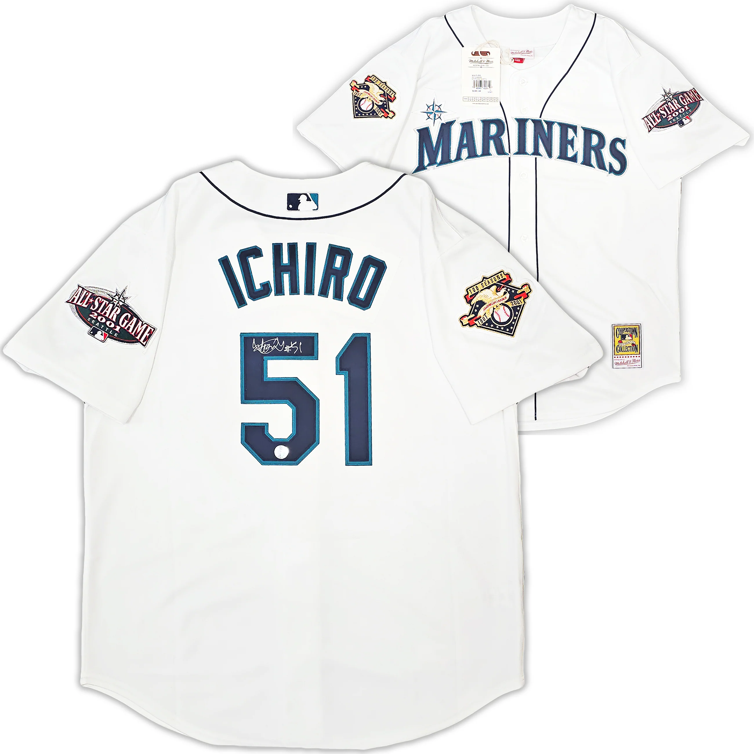Seattle Mariners Ichiro Suzuki Autographed White Authentic Mitchell & Ness 2001 All Star Patch Jersey Size 48 IS Holo Stock #217976