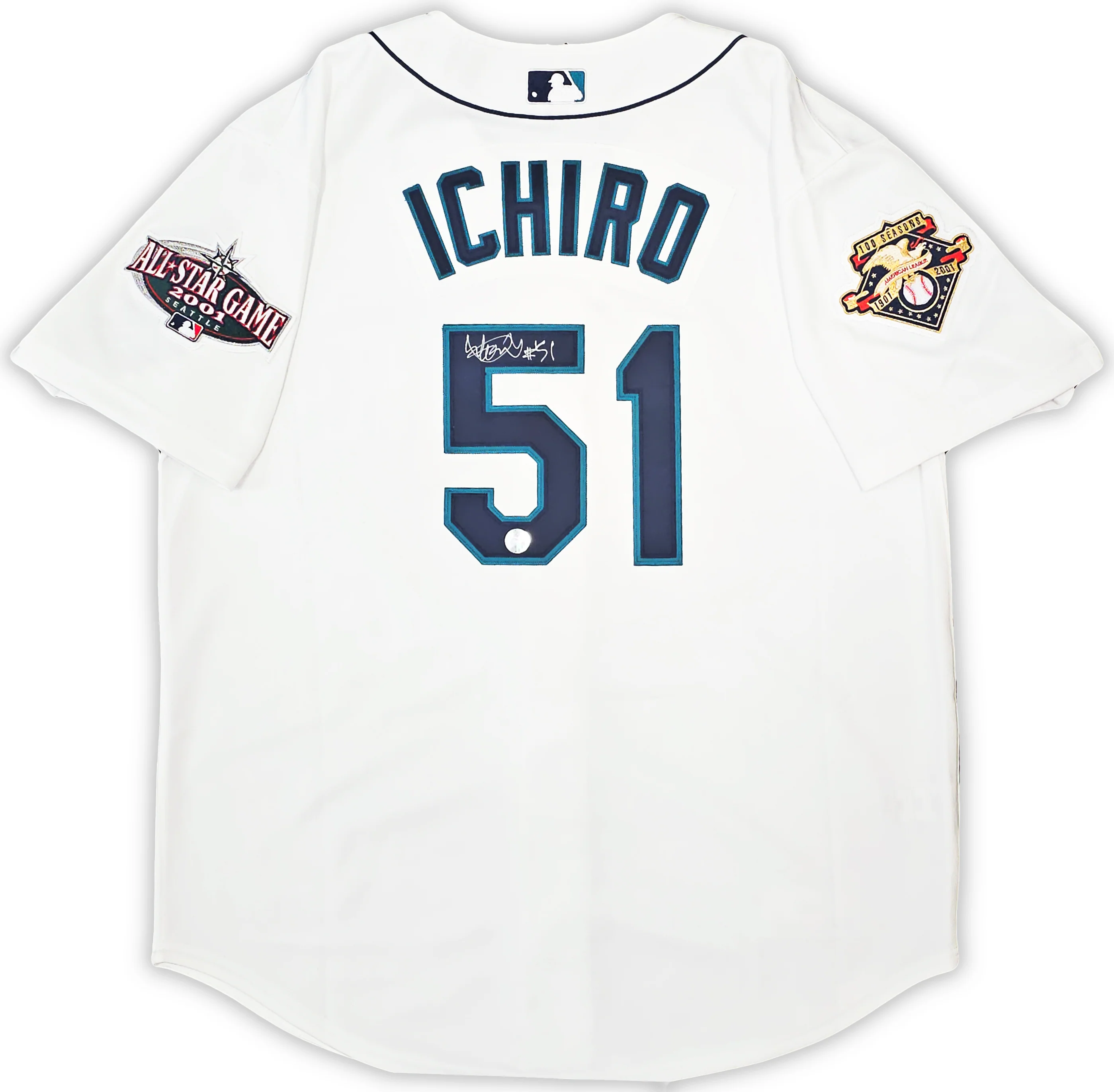 Seattle Mariners Ichiro Suzuki Autographed White Authentic Mitchell & Ness 2001 All Star Patch Jersey Size 48 IS Holo Stock #217976 - Image 2