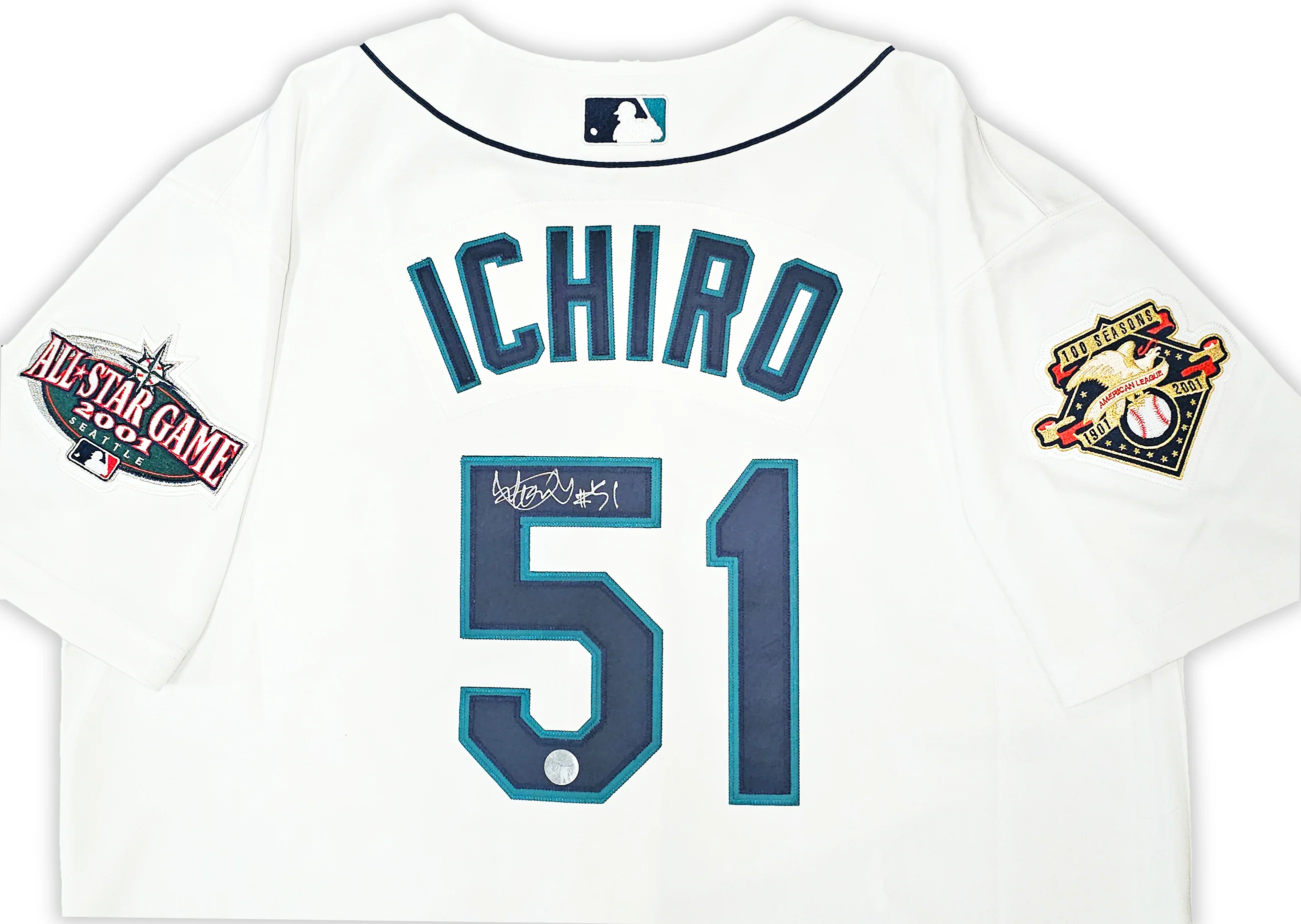 Seattle Mariners Ichiro Suzuki Autographed White Authentic Mitchell & Ness 2001 All Star Patch Jersey Size 48 IS Holo Stock #217976 - Image 3