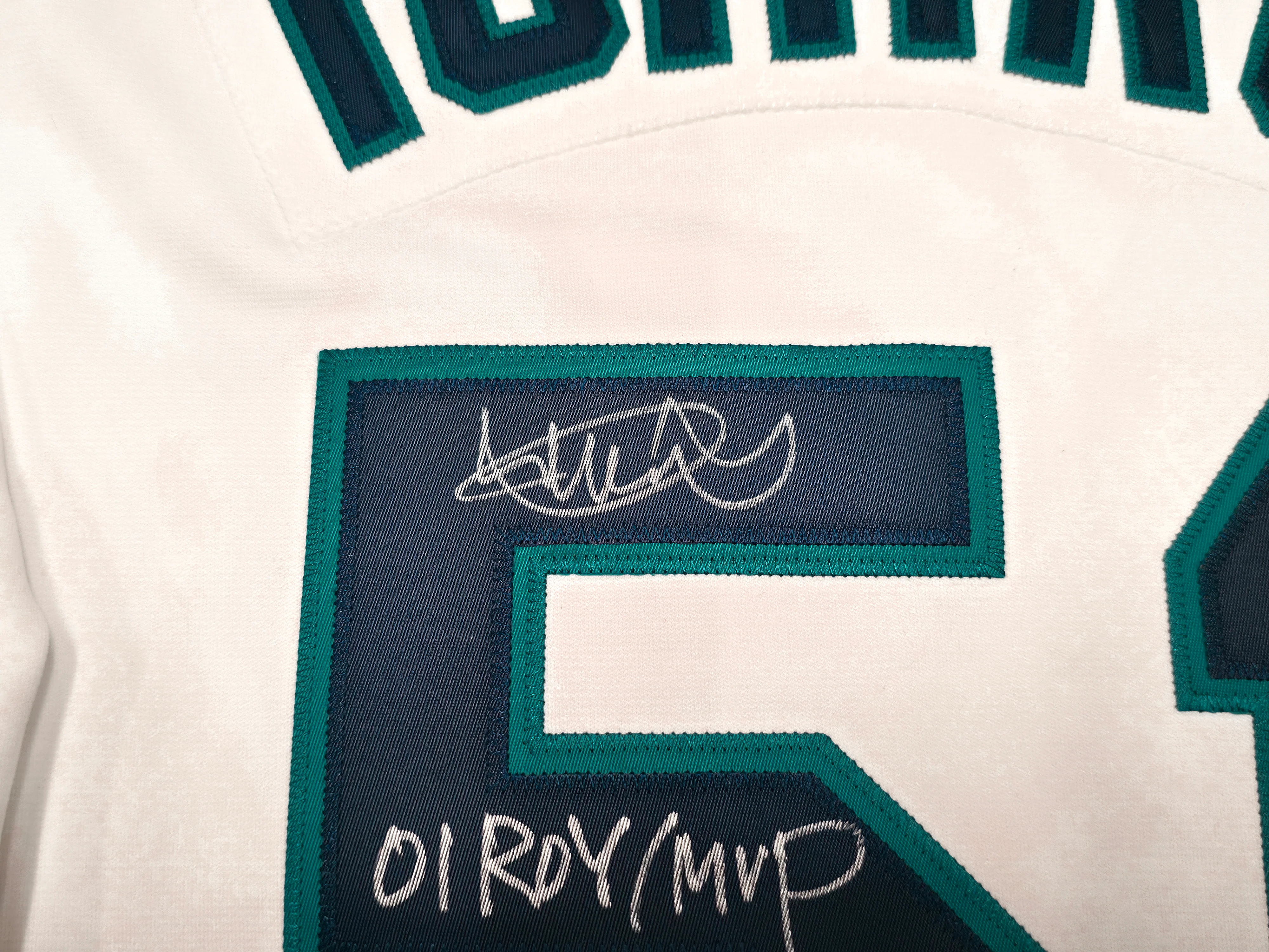 Seattle Mariners Ichiro Suzuki Autographed White Authentic Mitchell & Ness Cooperstown Authentic Collection 2001 ASG Patch Rookie Jersey Size 44 "01 ROY/MVP" IS Holo & Beckett BAS Witness Stock #256853 - Image 4