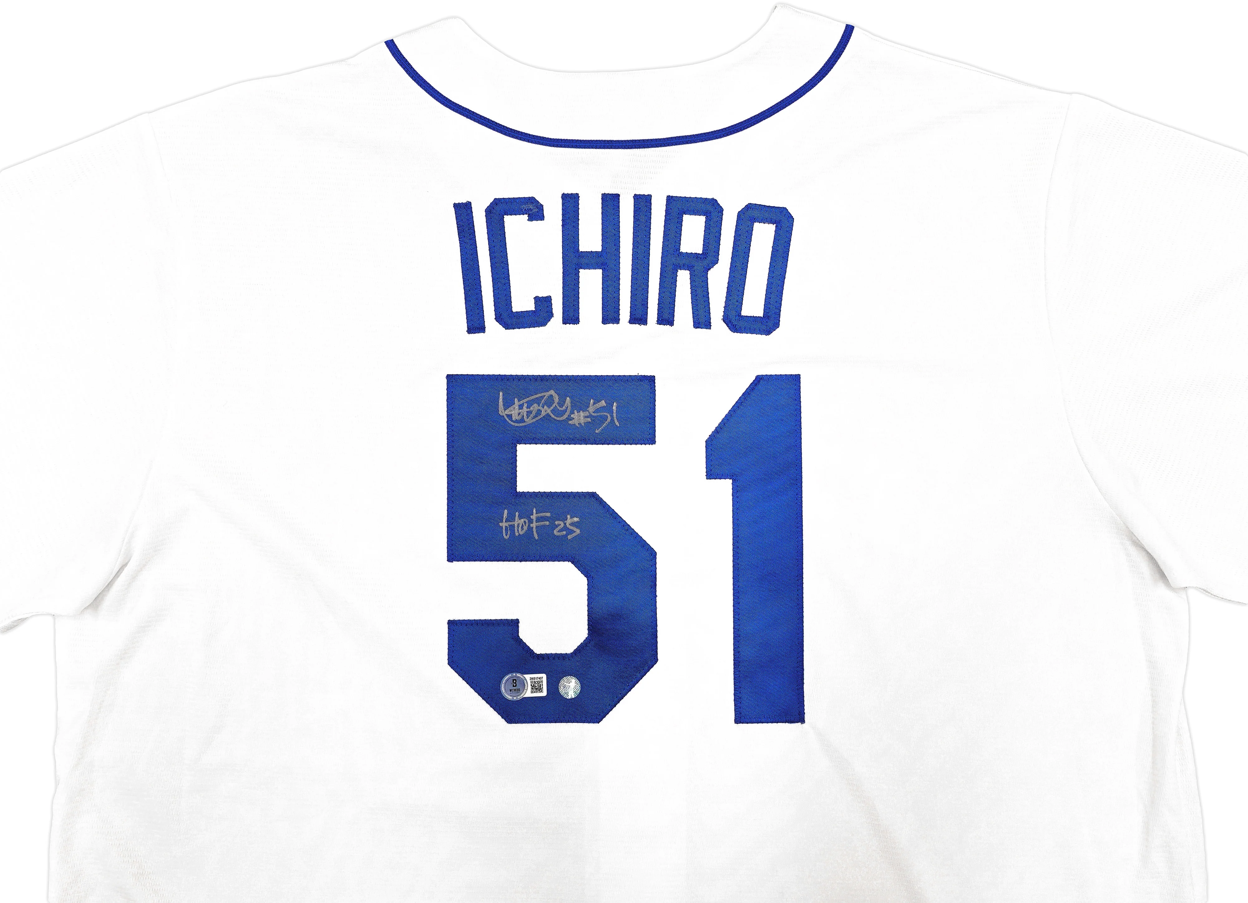 Seattle Mariners Ichiro Suzuki Autographed White Nike Cooperstown Collection Jersey Size XL "HOF 25" IS Holo & Beckett BAS Witness QR Stock #238318 - Image 3