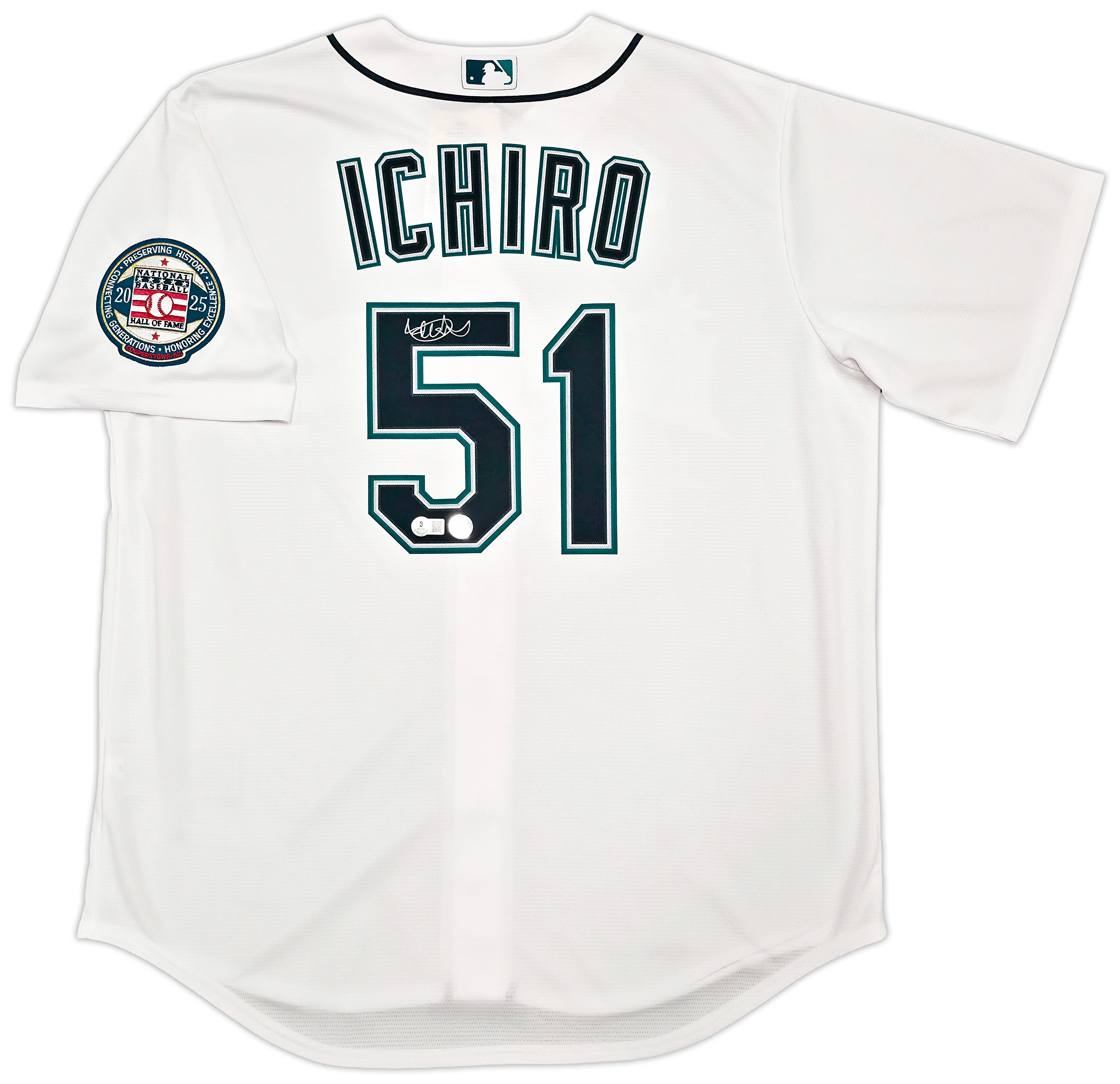 Seattle Mariners Ichiro Suzuki Autographed White Nike Hall of Fame Patch Jersey Size L IS Holo & Beckett BAS Witness Stock #256857 - Image 2