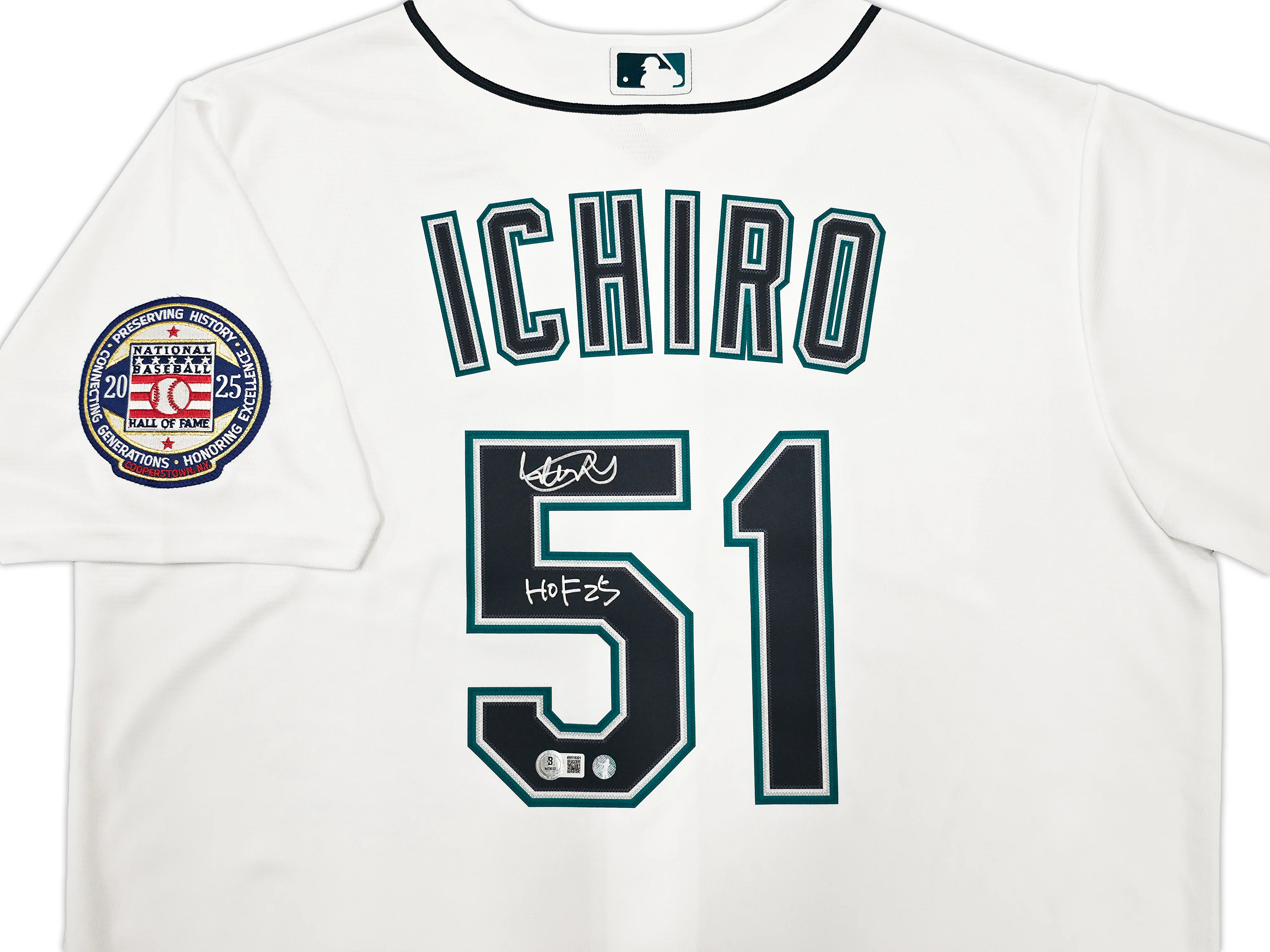 Seattle Mariners Ichiro Suzuki Autographed White Nike Jersey Size L "HOF 25" IS Holo & Beckett BAS Witness Stock #254345 - Image 2