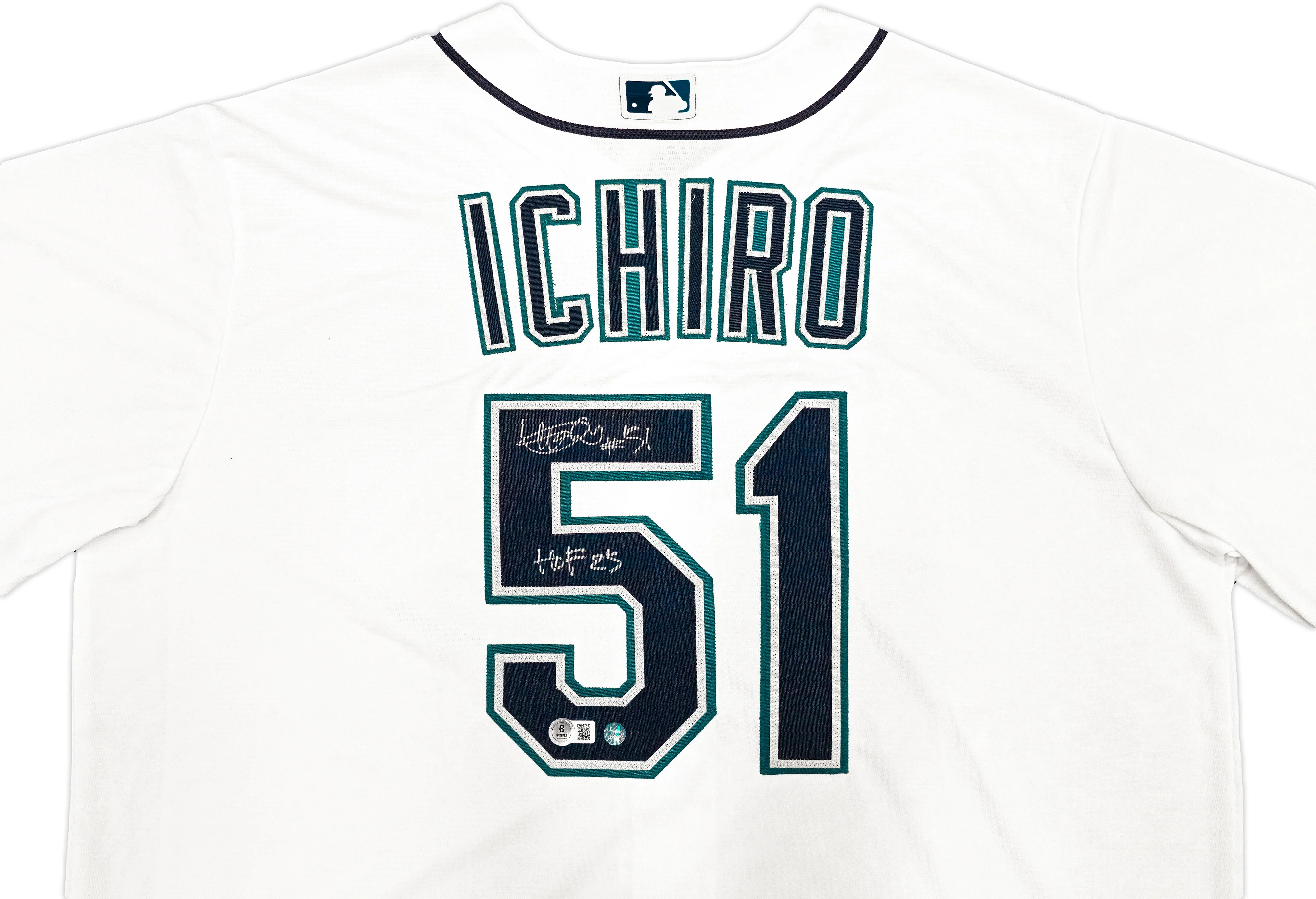 Seattle Mariners Ichiro Suzuki Autographed White Nike Jersey Size XL "HOF 25" IS Holo & Beckett BAS Witness QR Stock #238310 - Image 3