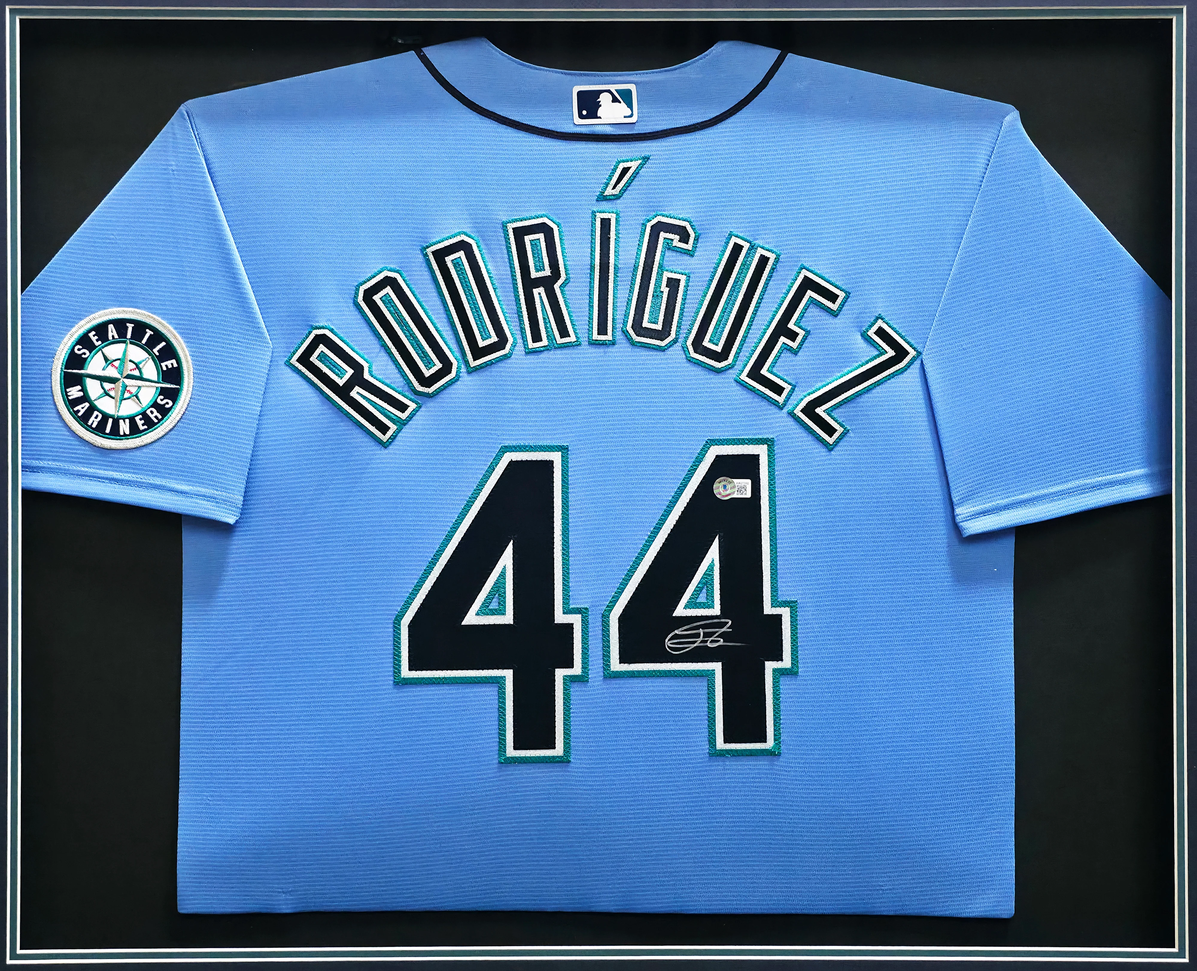Seattle Mariners Julio Rodriguez Autographed Framed Blue Nike Jersey Beckett BAS QR Stock #256421 - Image 2