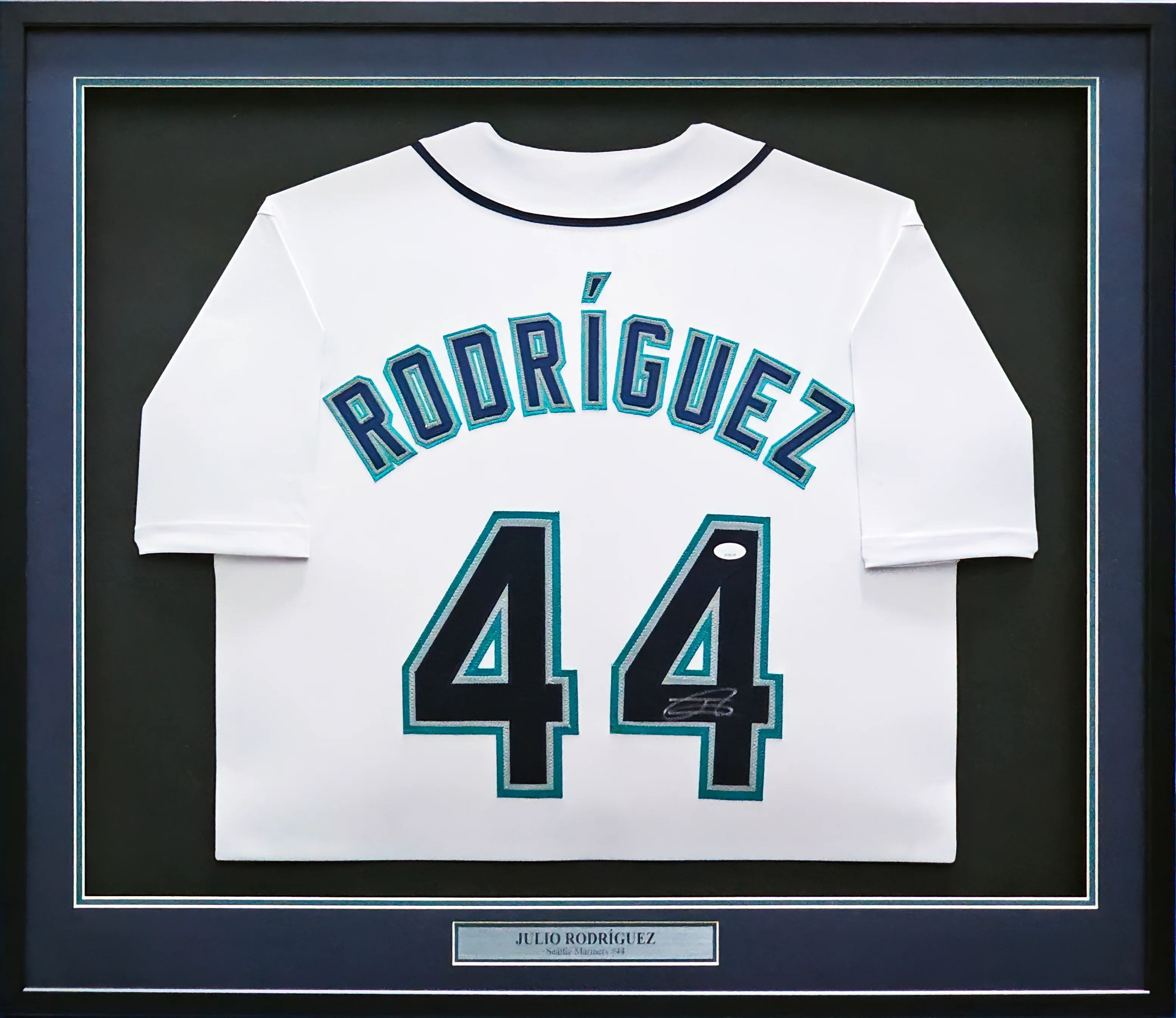 Seattle Mariners Julio Rodriguez Autographed Framed White Jersey JSA Stock #218627