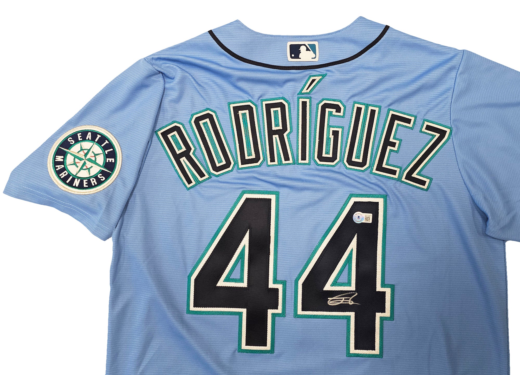 Seattle Mariners Julio Rodriguez Autographed Light Blue Nike Jersey Size Medium Beckett BAS QR Stock #213110 - Image 3