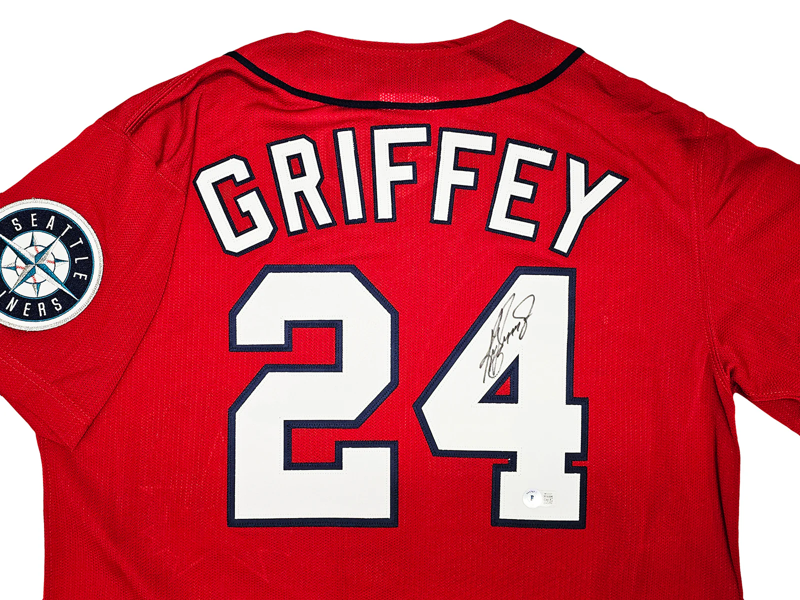 Seattle Mariners Ken Griffey Jr. Autographed Red Authentic Mitchell & Ness 1997 All Star Game Jersey Size L Jackie Robinson Patch Beckett BAS Witness Stock #212471 - Image 3