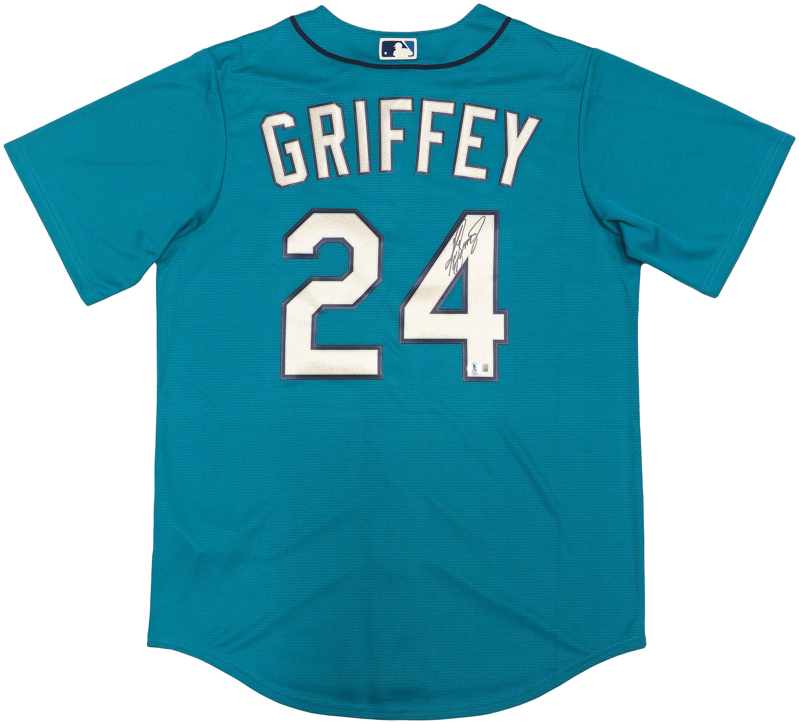 Seattle Mariners Ken Griffey Jr. Autographed Teal Nike Jersey Size M Beckett BAS Witness Stock #230141 - Image 2