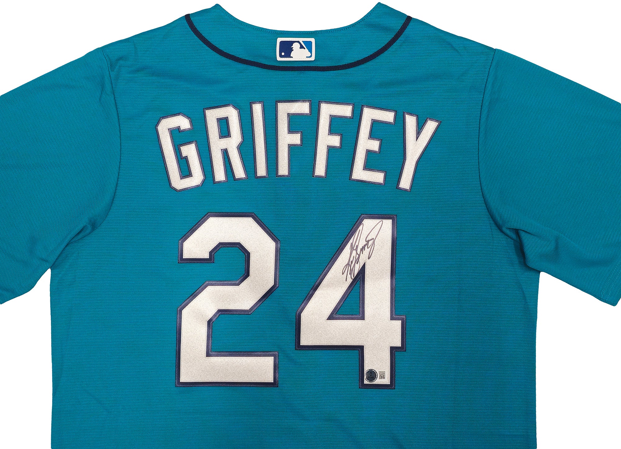 Seattle Mariners Ken Griffey Jr. Autographed Teal Nike Jersey Size M Beckett BAS Witness Stock #230141 - Image 3