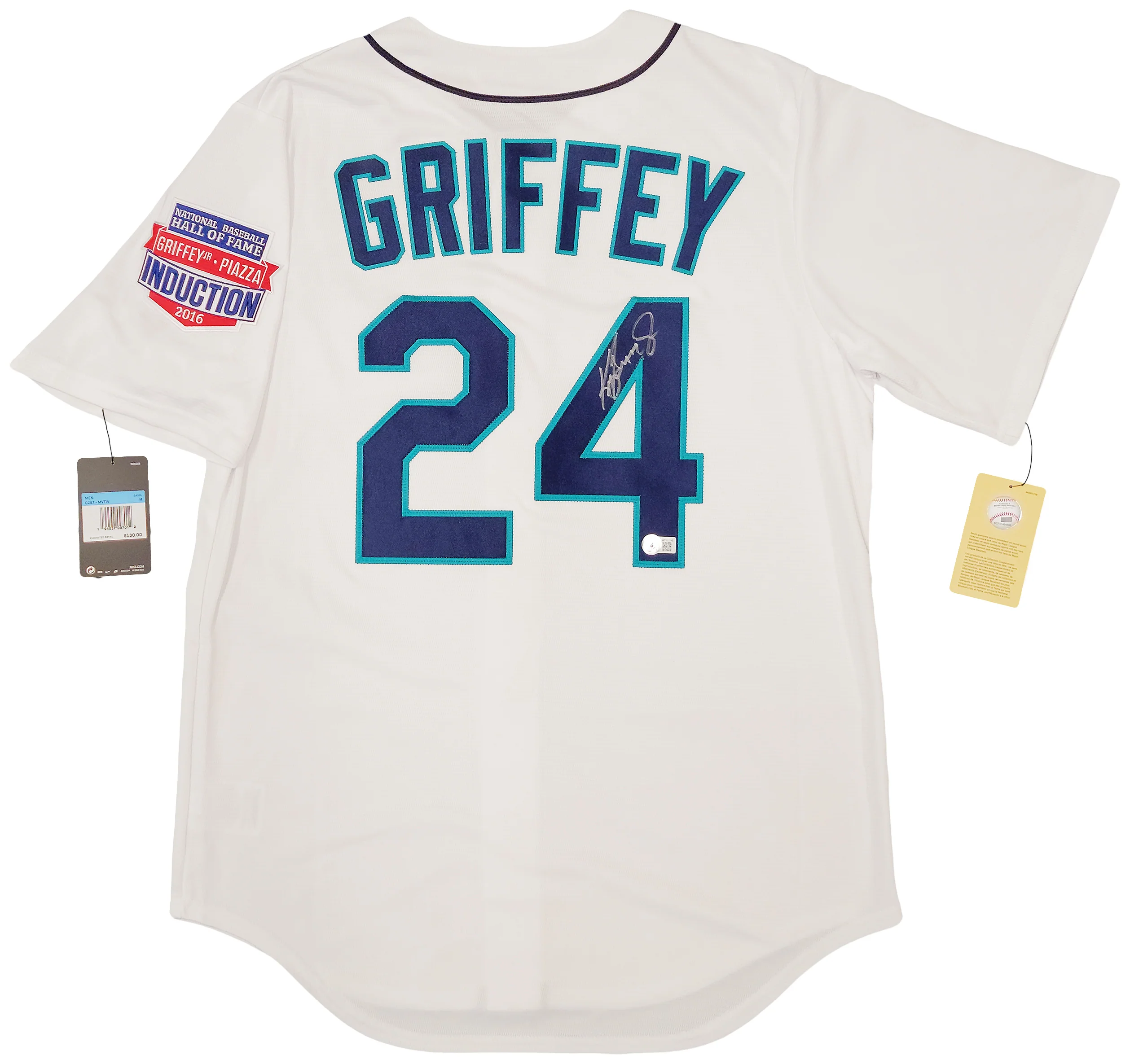 Seattle Mariners Ken Griffey Jr. Autographed White Nike Cooperstown Edition Jersey HOF Patch Size M Beckett BAS QR Stock #206022 - Image 2