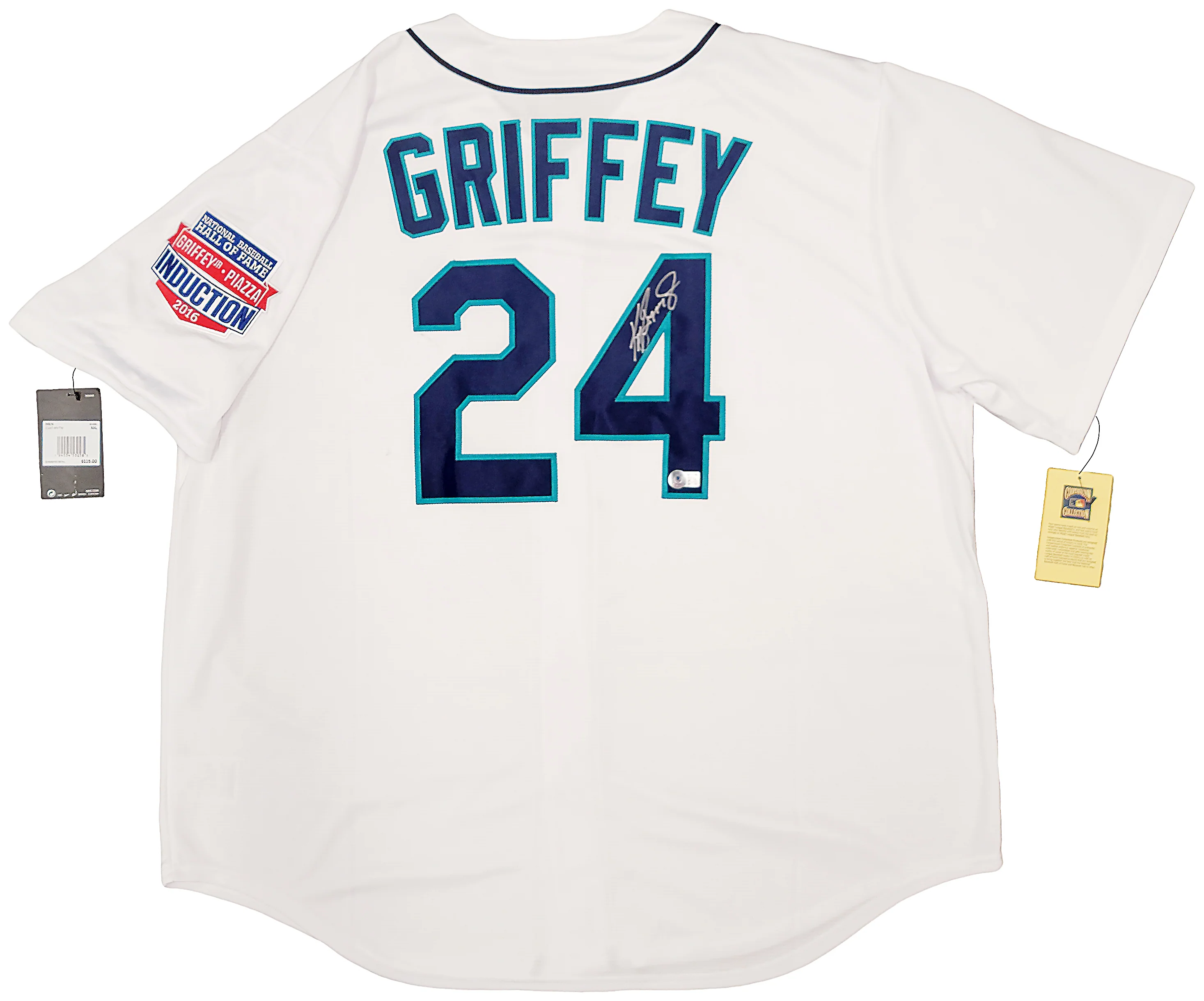 Seattle Mariners Ken Griffey Jr. Autographed White Nike Cooperstown Edition Jersey HOF Patch Size XXL Beckett BAS QR Stock #206025 - Image 2