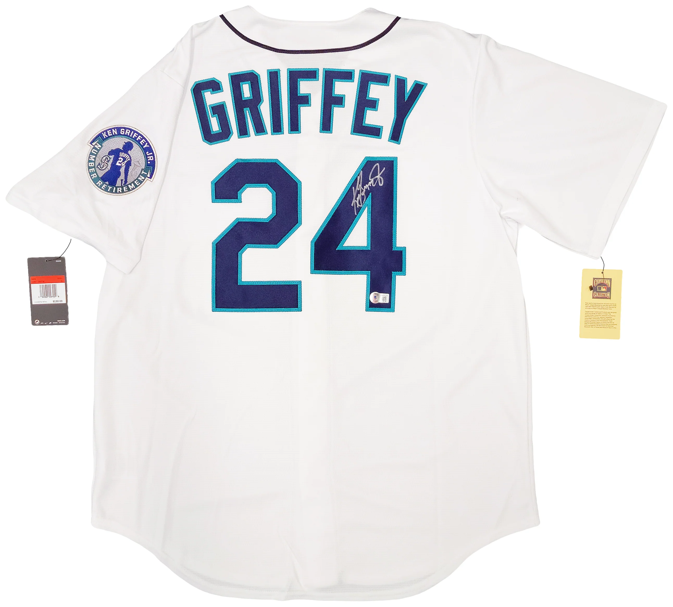 Seattle Mariners Ken Griffey Jr. Autographed White Nike Cooperstown Edition Jersey Retirement Patch Size L Beckett BAS QR Stock #206019 - Image 2