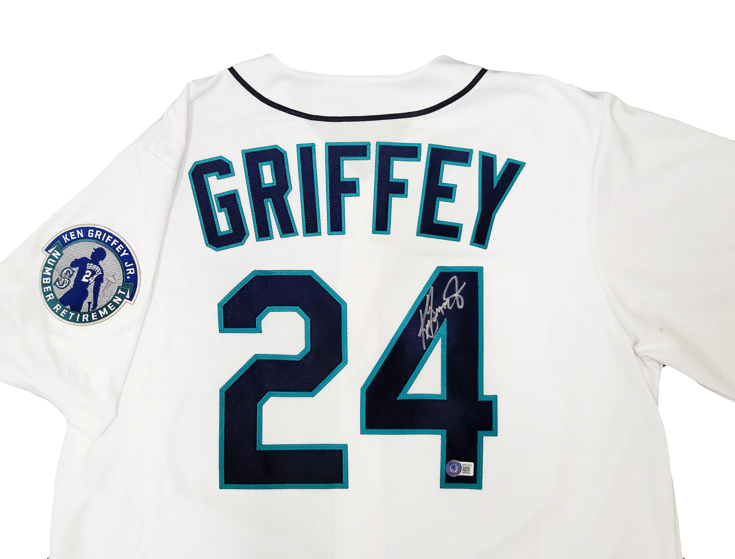Seattle Mariners Ken Griffey Jr. Autographed White Nike Cooperstown Edition Jersey Retirement Patch Size L Beckett BAS QR Stock #206019 - Image 3