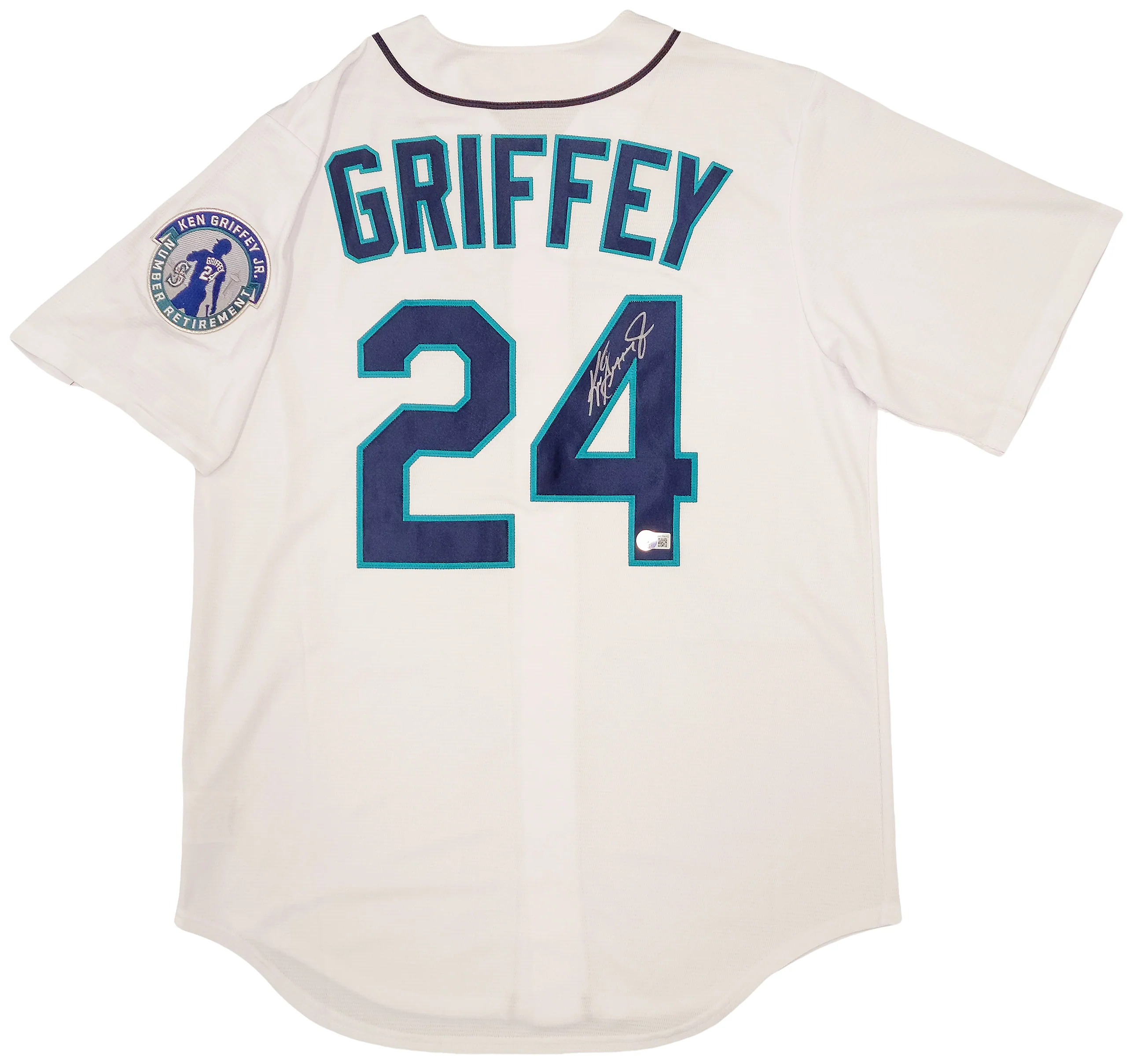 Seattle Mariners Ken Griffey Jr. Autographed White Nike Cooperstown Edition Jersey Retirement Patch Size M Beckett BAS QR Stock #206018 - Image 2