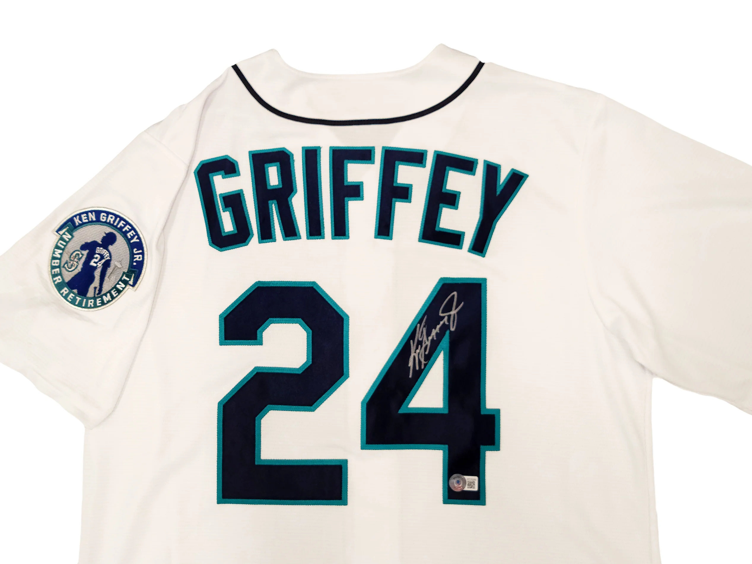 Seattle Mariners Ken Griffey Jr. Autographed White Nike Cooperstown Edition Jersey Retirement Patch Size M Beckett BAS QR Stock #206018 - Image 3