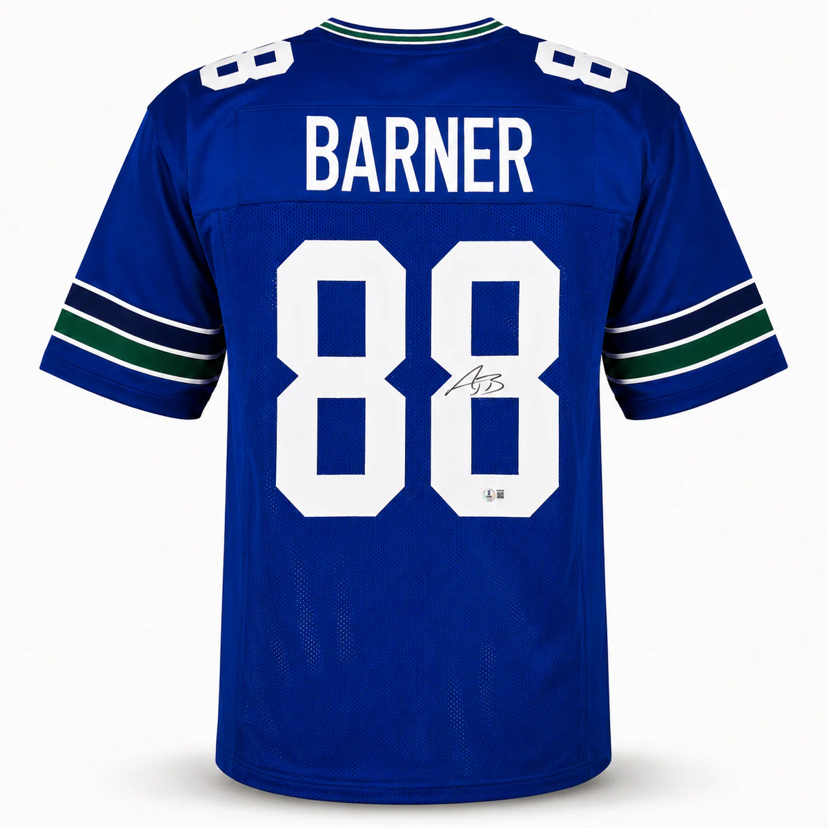 Seattle Seahawks AJ Barner Autographed Blue Throwback Jersey Beckett BAS Witness Stock #262502