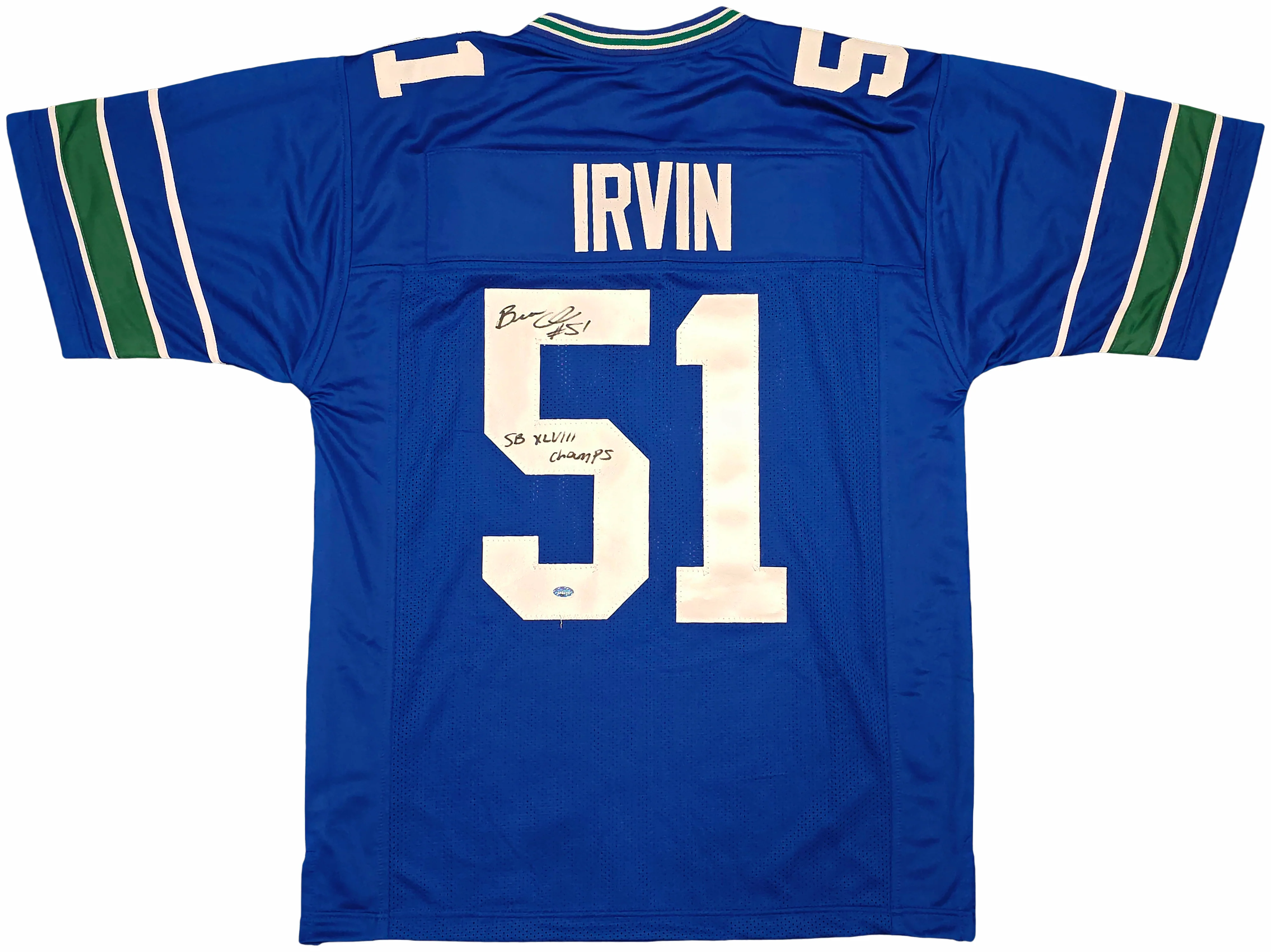 Seattle Seahawks Bruce Irvin Autographed Blue Throwback Jersey "SB XLVIII Champs" MCS Holo Stock #257839
