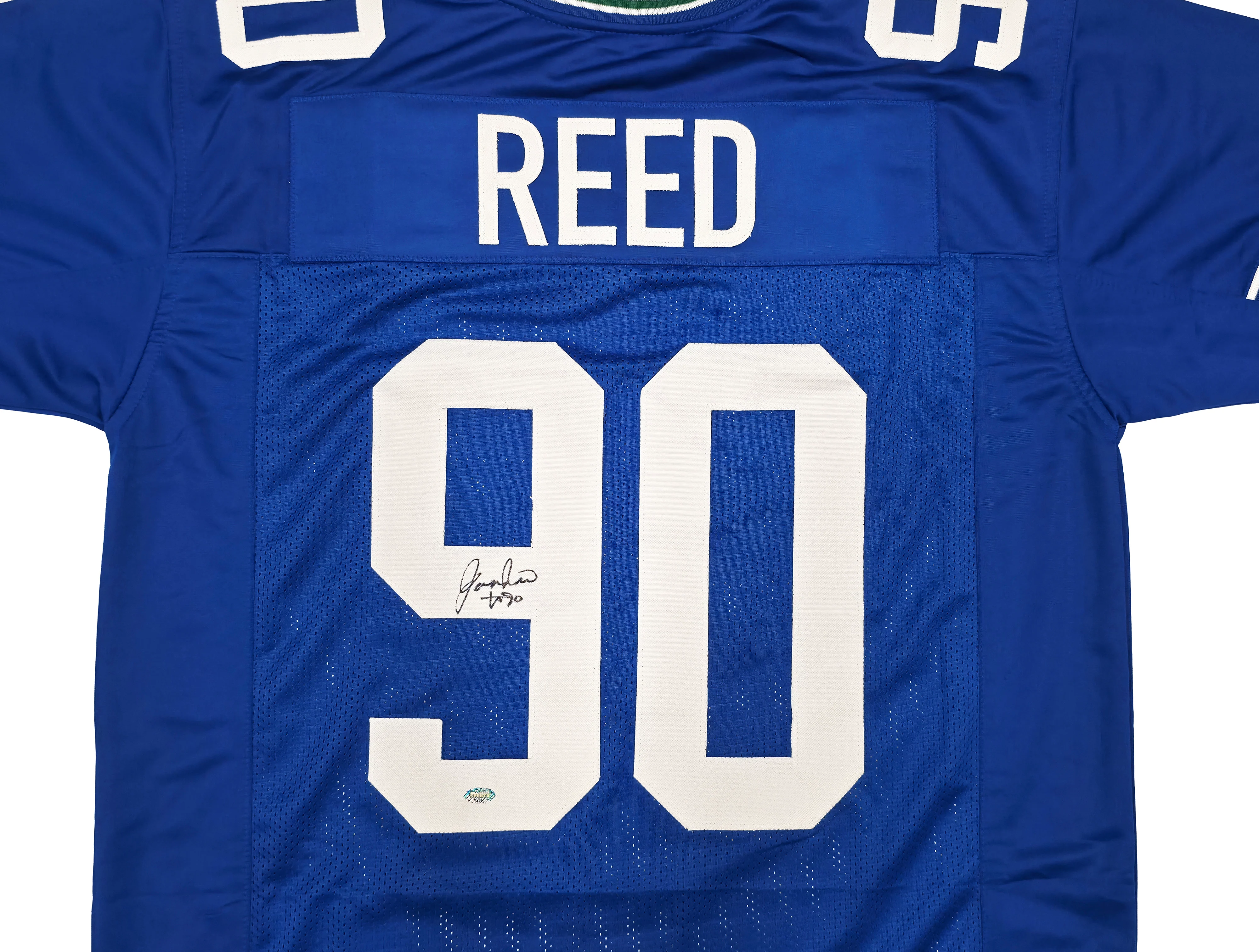 Seattle Seahawks Jarran Reed Autographed Blue Throwback Jersey MCS Holo Stock #262431 - Image 2