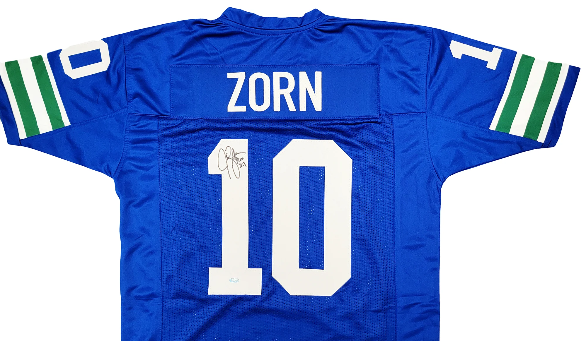 Seattle Seahawks Jim Zorn Autographed Blue Jersey MCS Holo Stock #211071 - Image 3