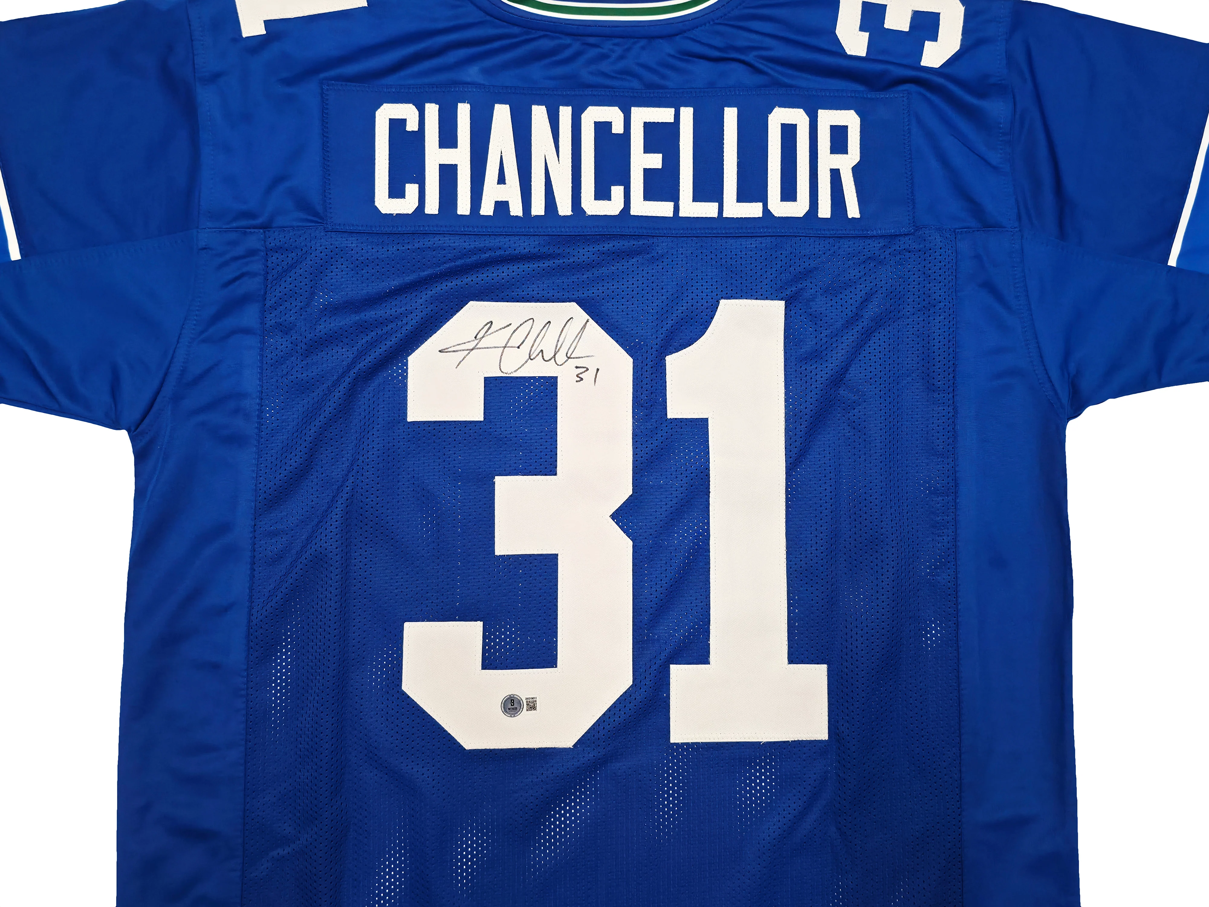 Seattle Seahawks Kam Chancellor Autographed Blue Throwback Jersey Beckett BAS Witness Stock #259852 - Image 3
