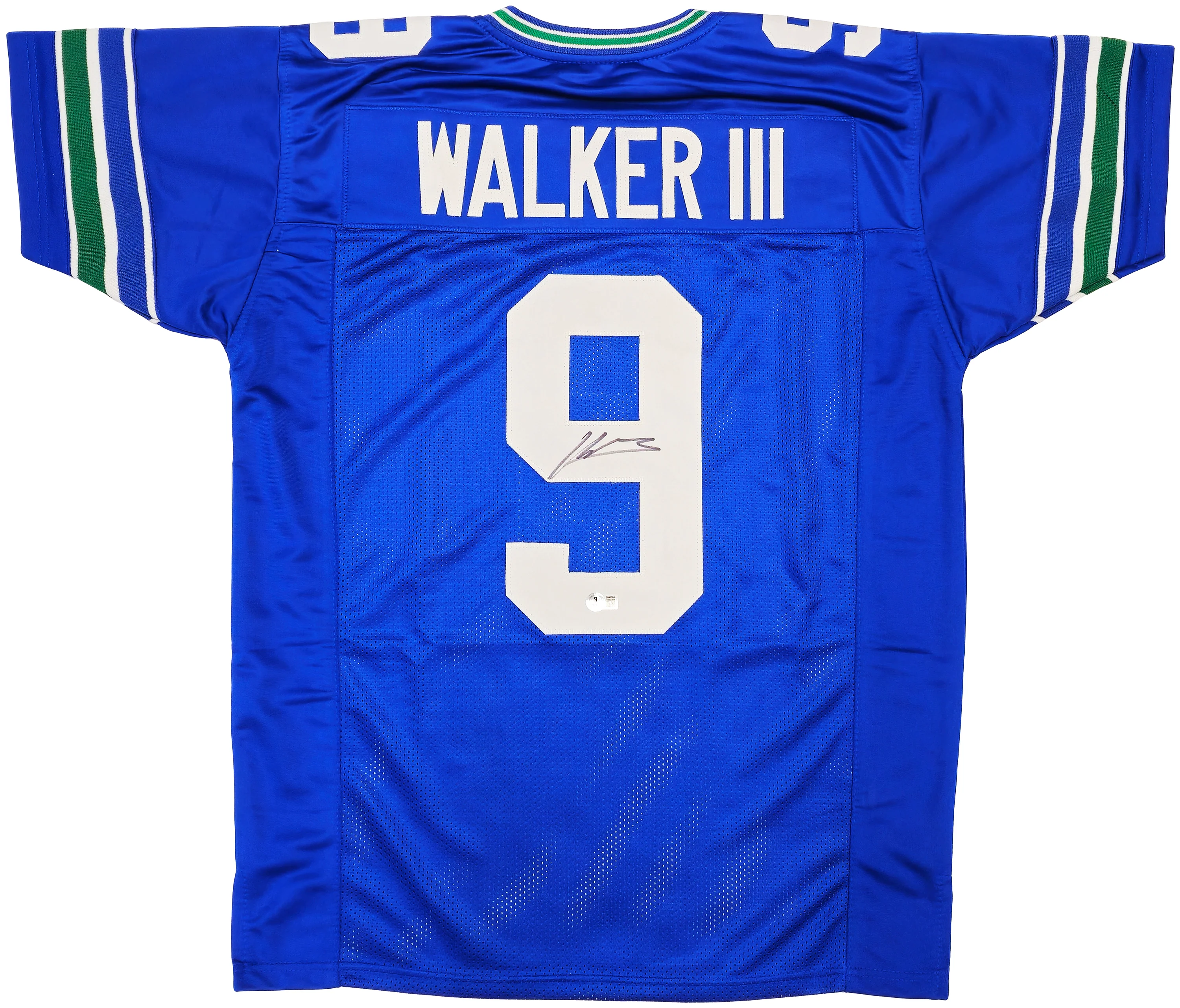 Seattle Seahawks Kenneth Walker III Autographed Blue Throwback Jersey Beckett BAS Witness Stock #235710 - Image 2