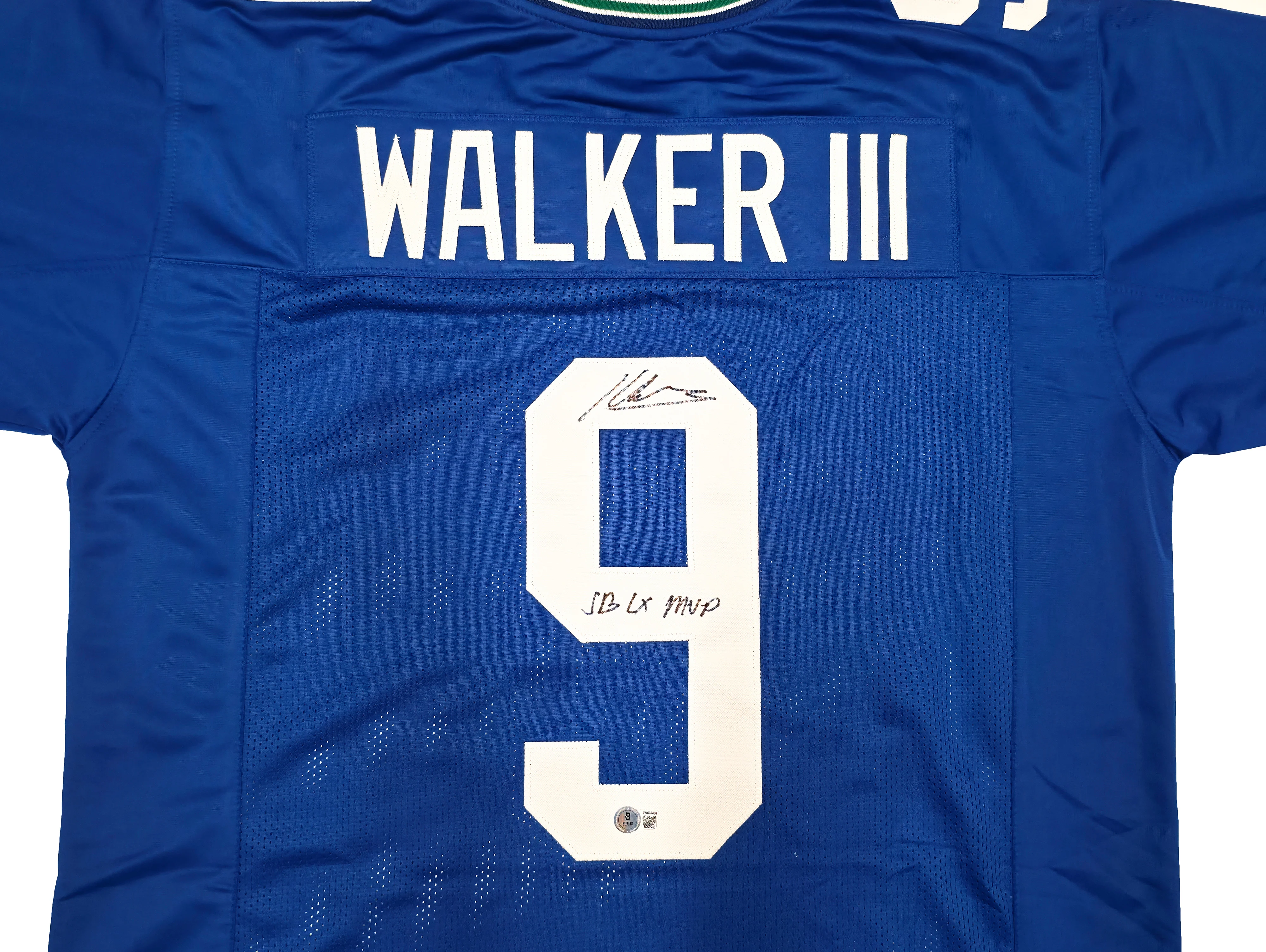 Seattle Seahawks Kenneth Walker III Autographed Blue Throwback Jersey "SB LX MVP" Beckett BAS Witness Stock #262404 - Image 2