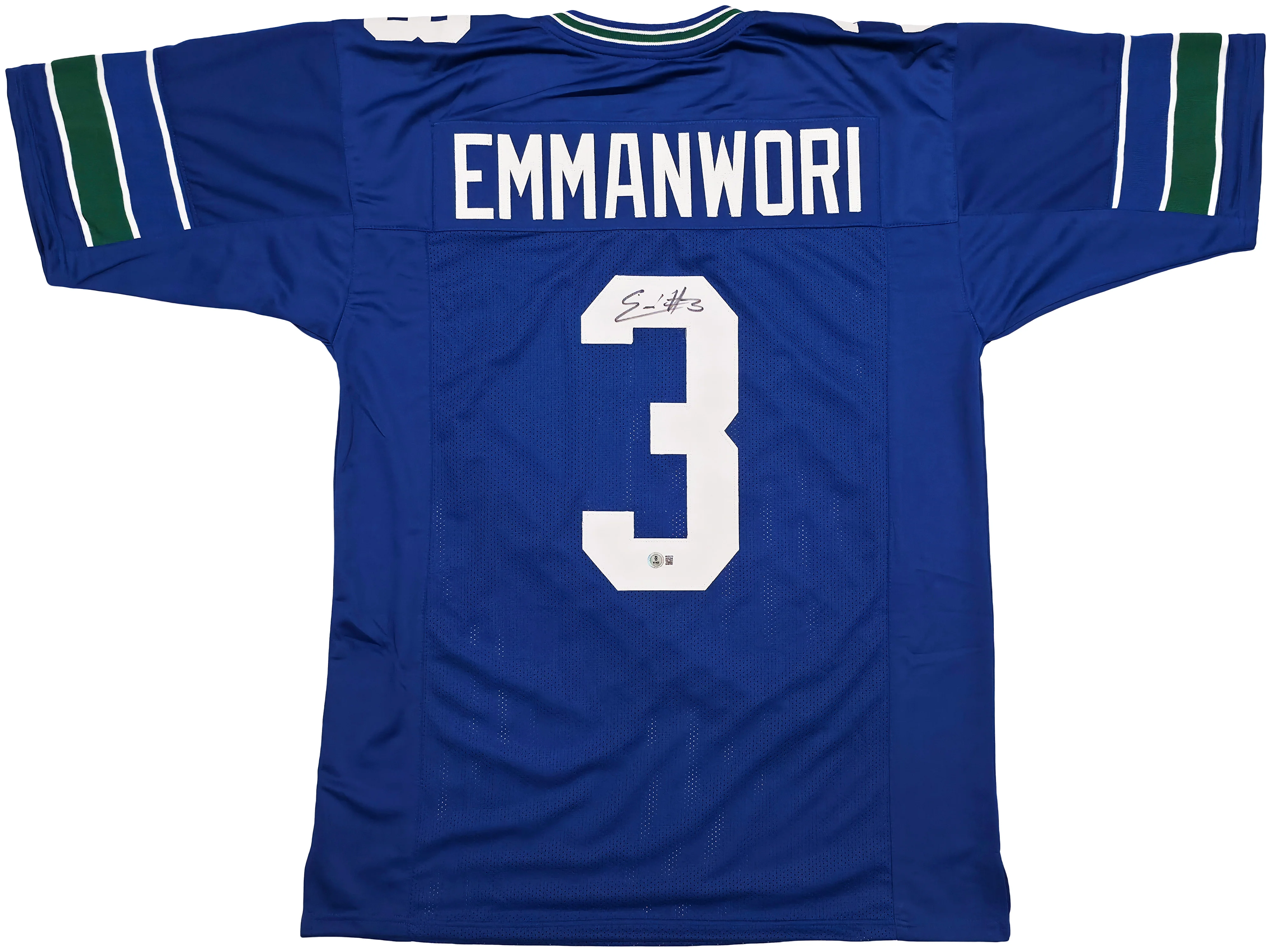 Seattle Seahawks Nick Emmanwori Autographed Throwback Blue Jersey Beckett BAS Witness Stock #256038 - Image 2