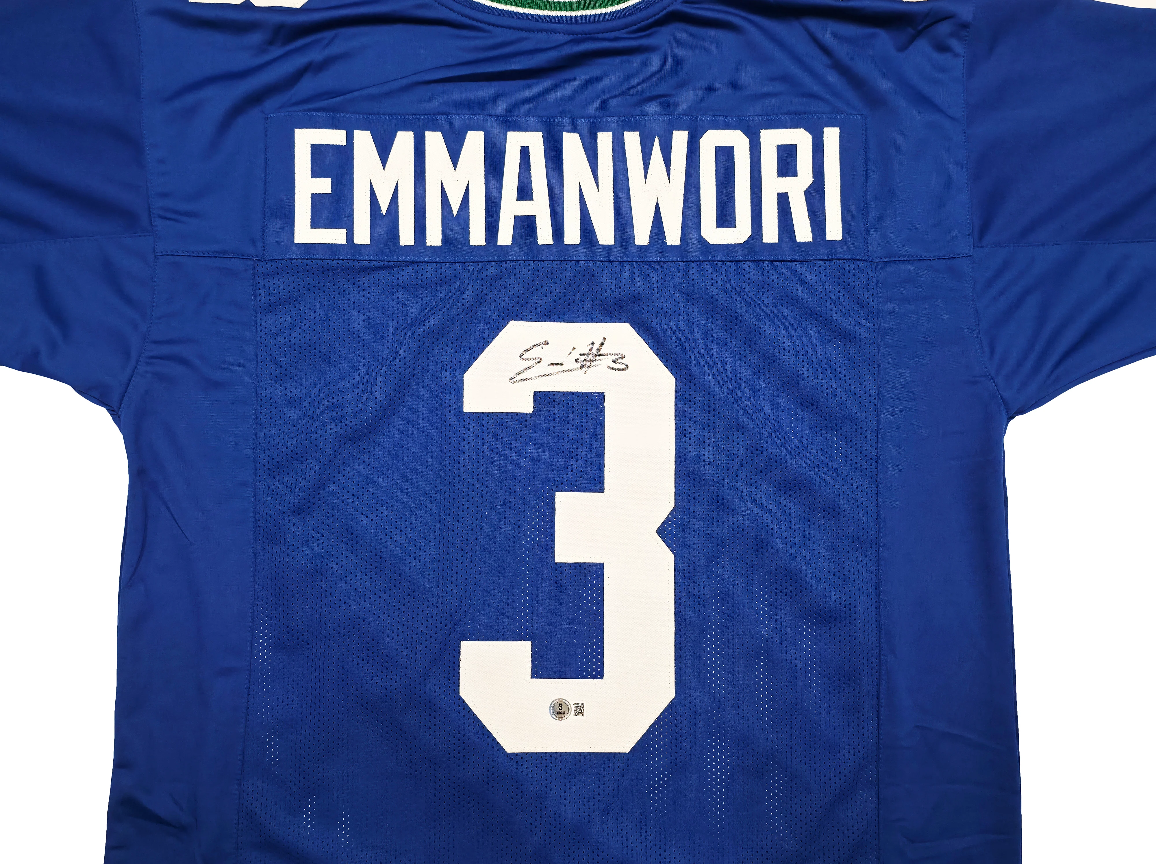 Seattle Seahawks Nick Emmanwori Autographed Throwback Blue Jersey Beckett BAS Witness Stock #256038 - Image 3