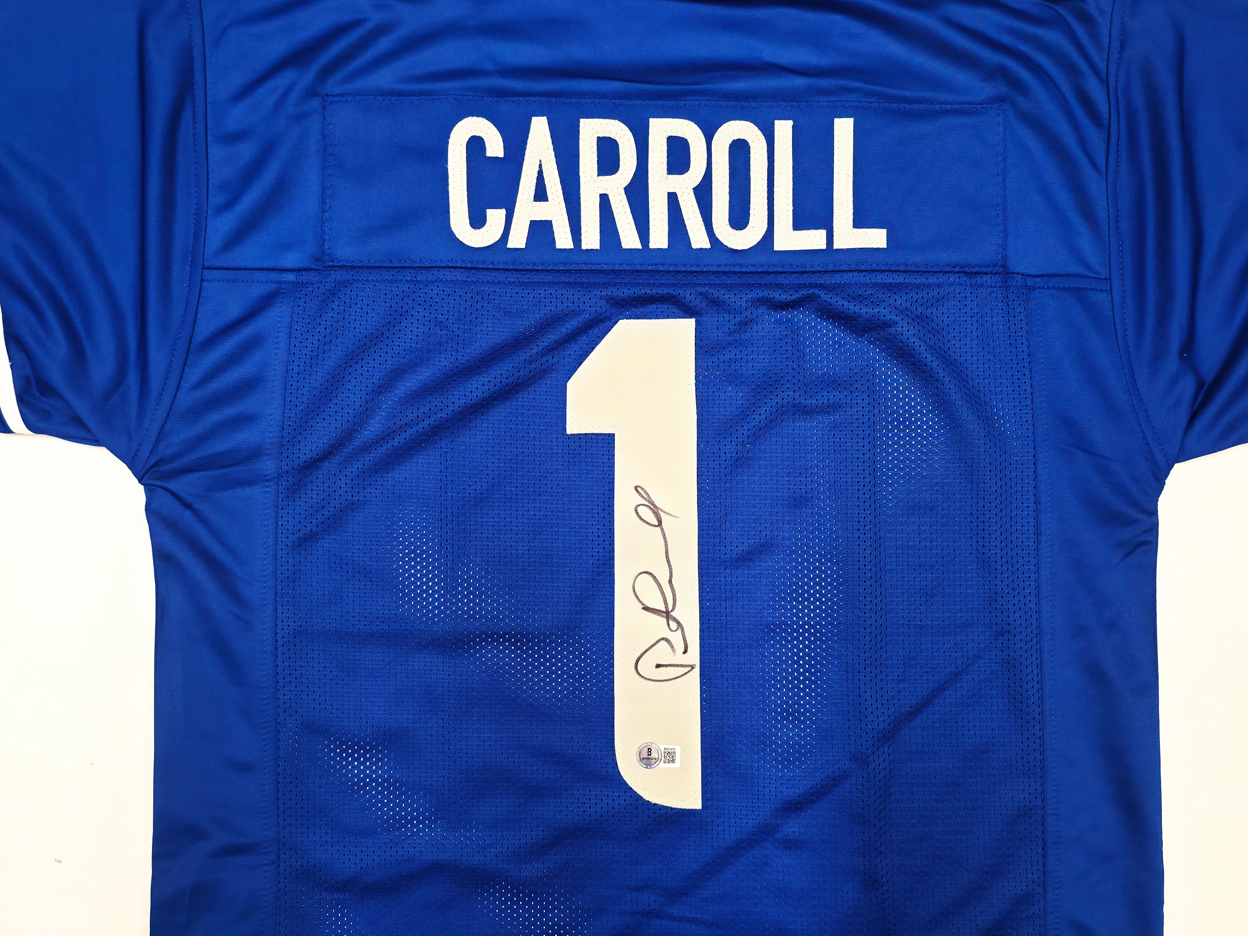 Seattle Seahawks Pete Carroll Autographed Blue Jersey Beckett BAS QR Stock #256903 - Image 2