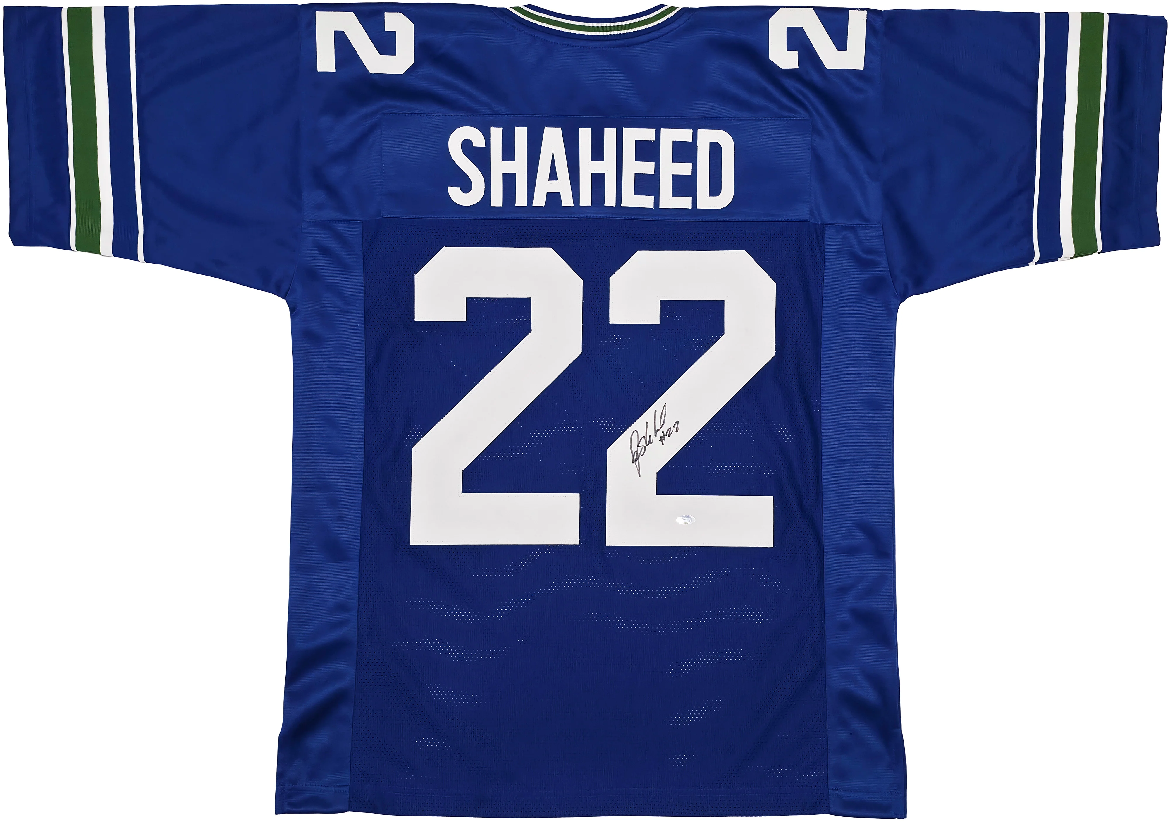 Seattle Seahawks Rashid Shaheed Autographed Blue Jersey MCS Holo Stock #258200 - Image 2