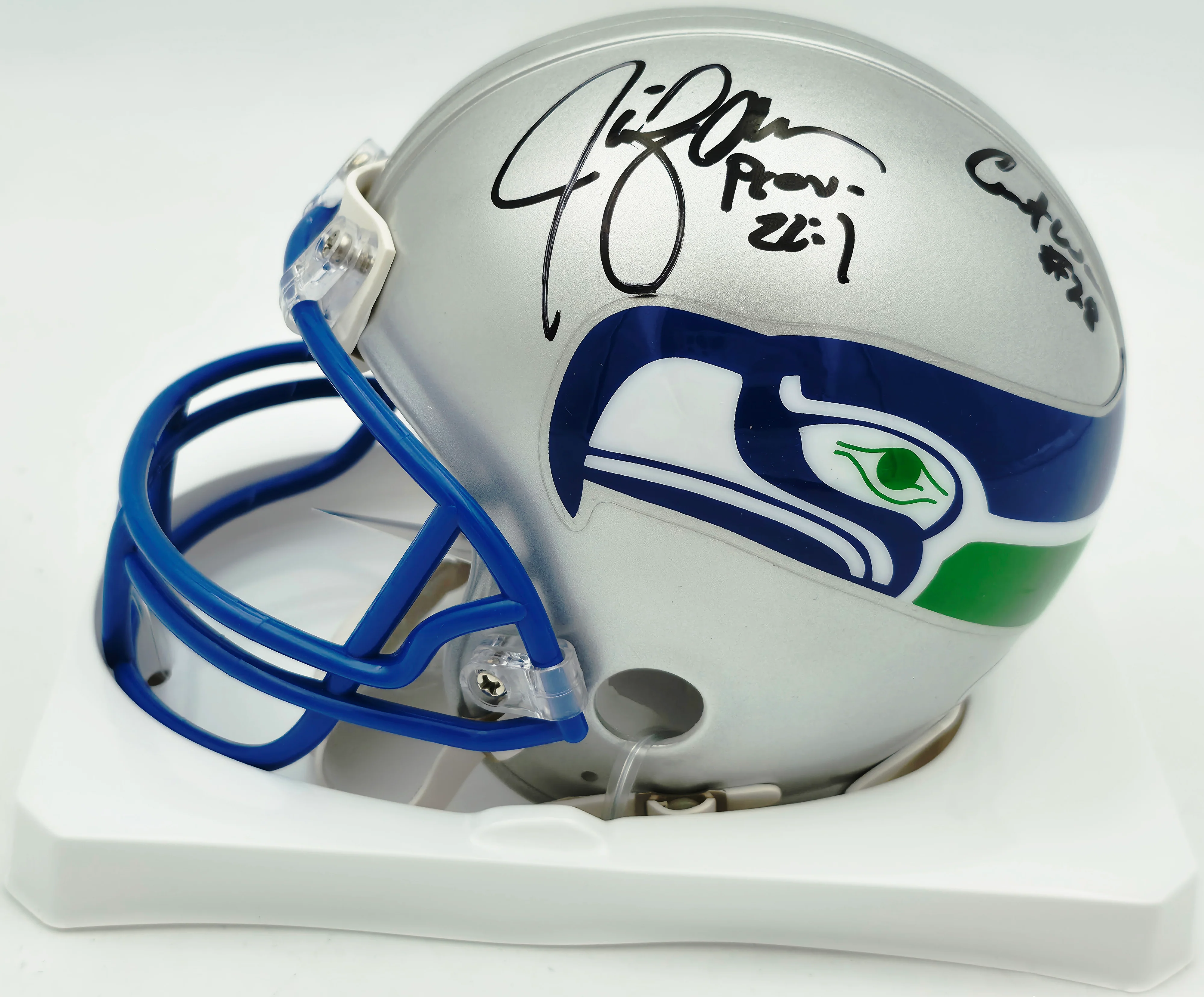 Seattle Seahawks Ring of Honor Autographed Throwback Silver Mini Helmet With 5 Signatures Including Cortez Kennedy & Steve Largent Beckett BAS #C26016 - Image 2