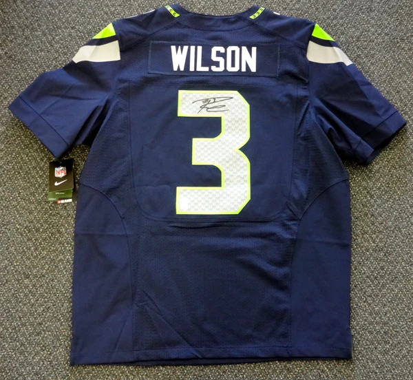 Seattle Seahawks Russell Wilson Autographed Blue Nike Elite Jersey Size 48 RW Holo Stock #60976 - Image 3