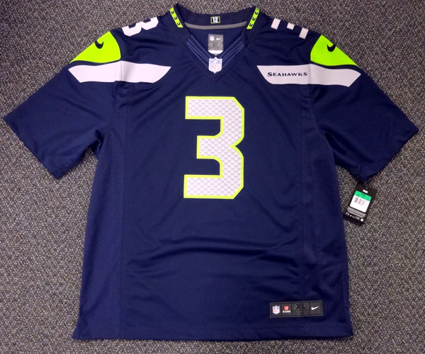 Seattle Seahawks Russell Wilson Autographed Blue Nike Twill Jersey Size XL RW Holo Stock #71431 - Image 4