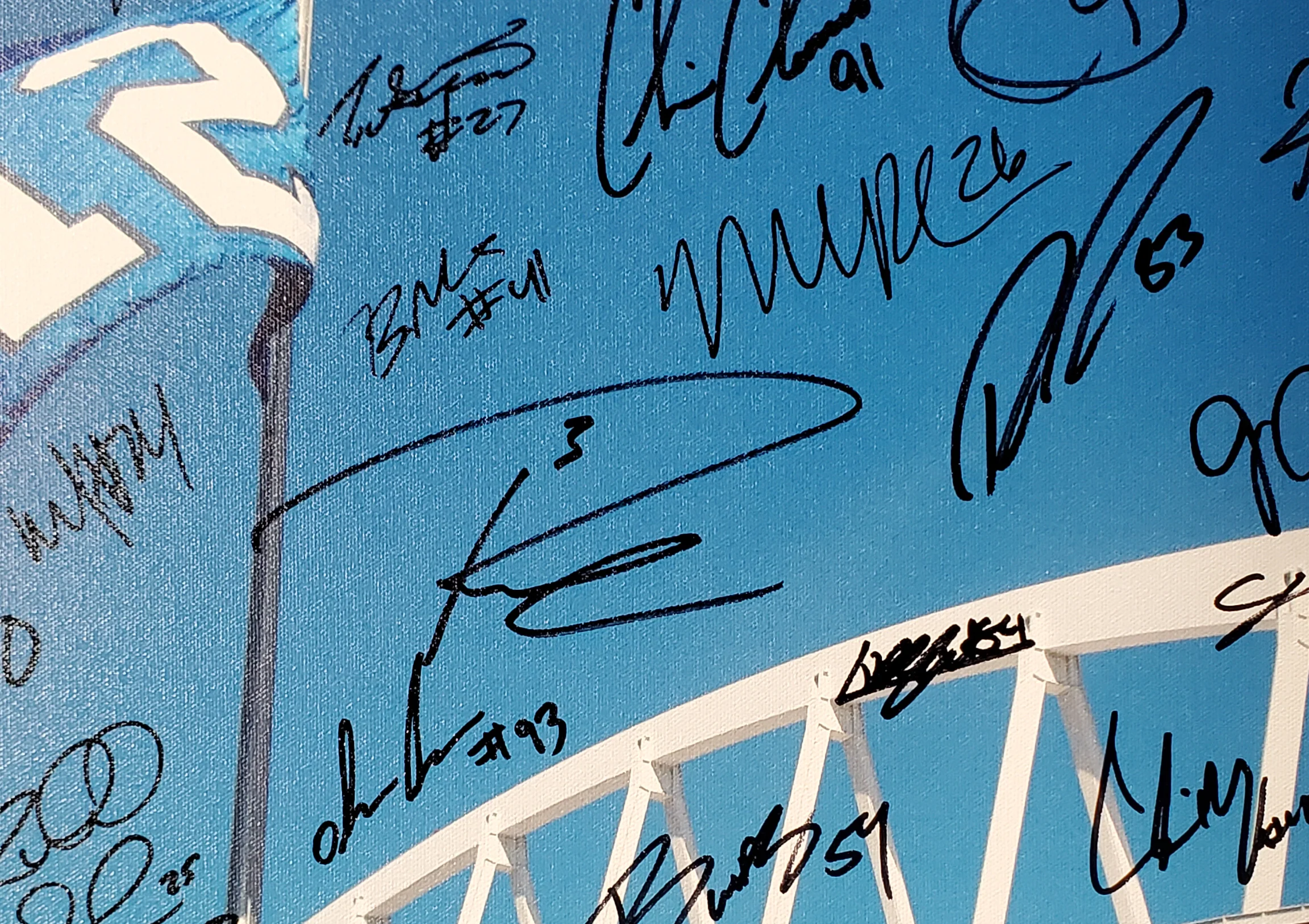 Seattle Seahawks Super Bowl XLVIII Champion Autographed Framed 20x30 Canvas Photo "SB XLVIII Champs!" With 42 Signatures Including Russell Wilson & Marshawn Lynch #/112 MCS Holo Stock #94470 - Image 2