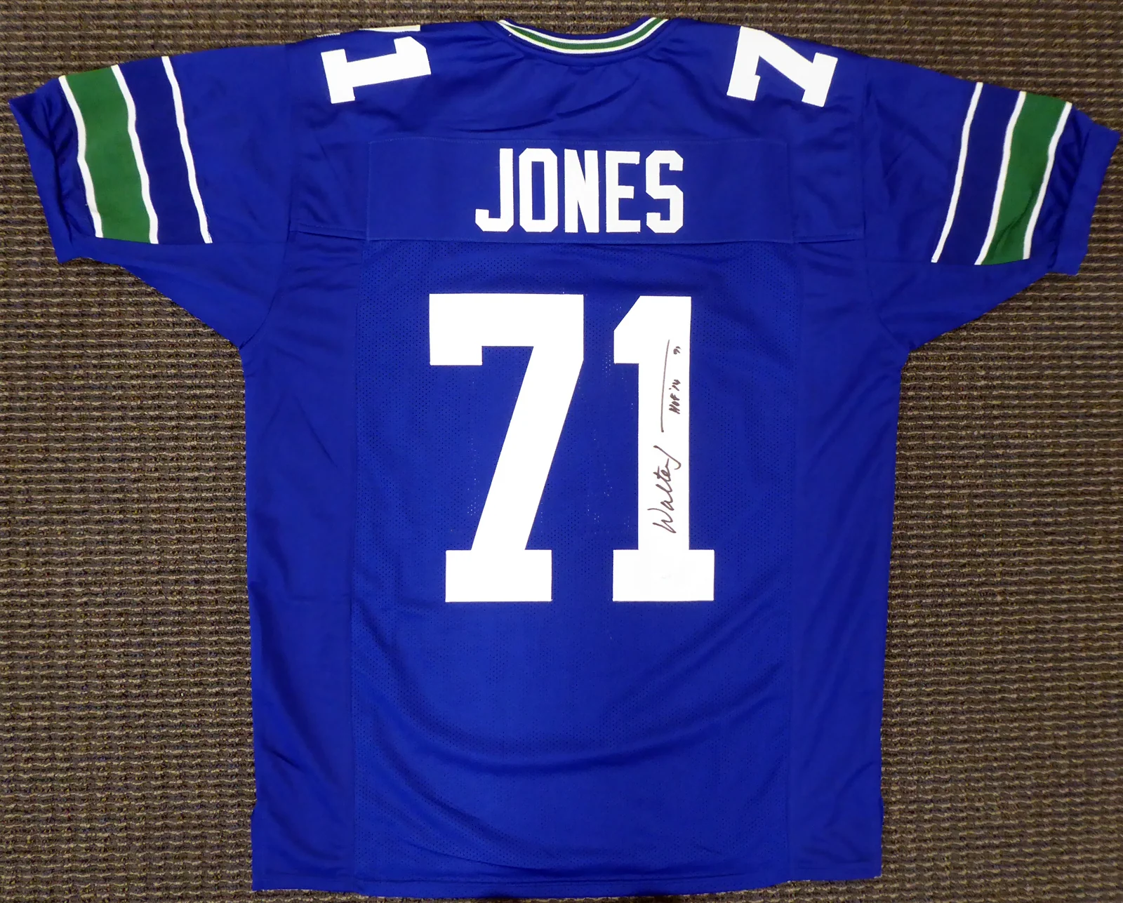Seattle Seahawks Walter Jones Autographed Blue Jersey "HOF '14" MCS Holo Stock #165118 - Image 2