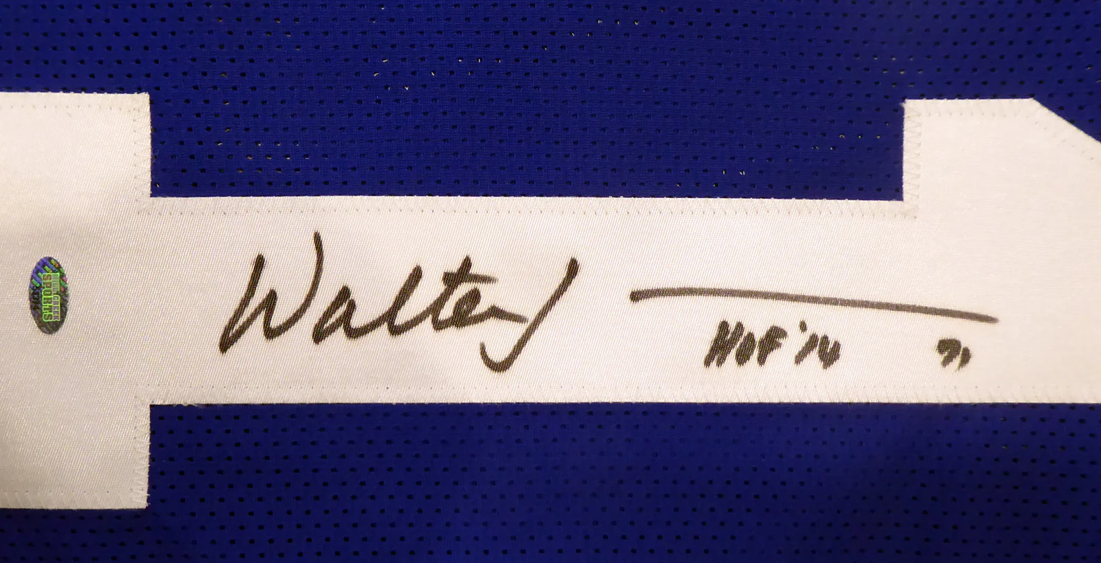 Seattle Seahawks Walter Jones Autographed Blue Jersey "HOF '14" MCS Holo Stock #165118 - Image 3